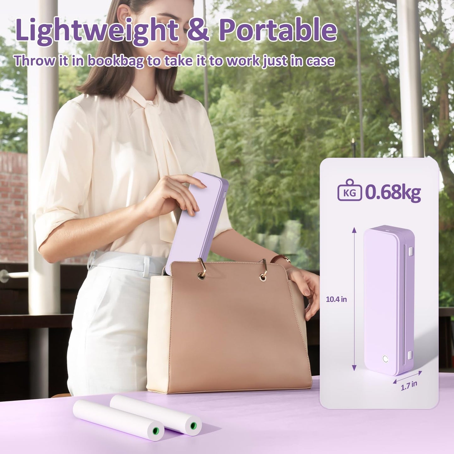 Gloryang Inkless Portable Printer for Travel, Wireless Thermal Printer Supports 8.5 x 11 Inch US Letter Size, Bluetooth Machine Includes Carry Case and 3 Rolls of Thermal Paper Kit, Purple