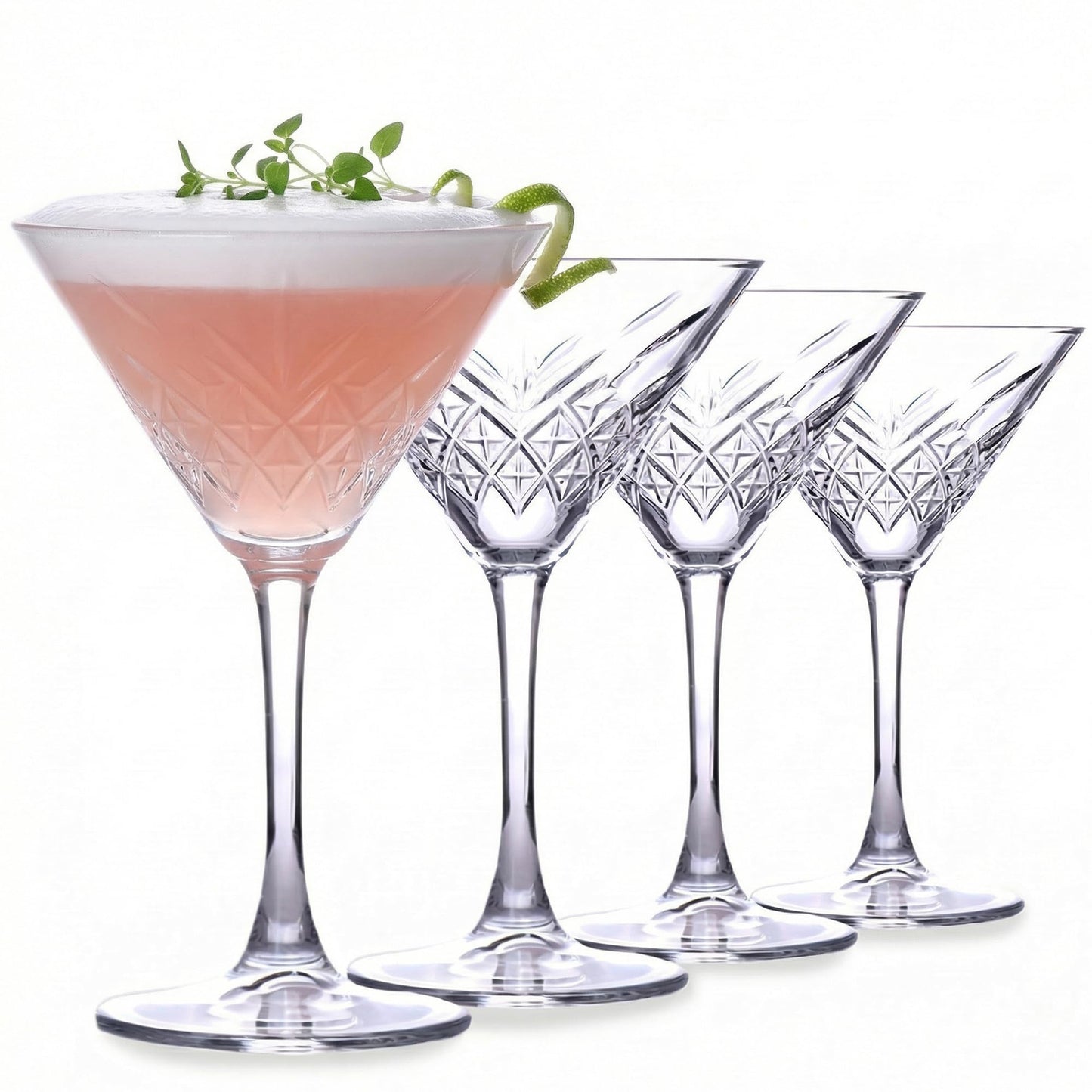 Vintage Coupe Glasses Set of 4 – 7.7 oz Cocktail & Champagne Glasses, Elegant Crystal Design Stemmed Bar Glassware for Espresso Martini, Cosmopolitan, Sparkling Wine, Red&White Wine, Dishwasher Safe