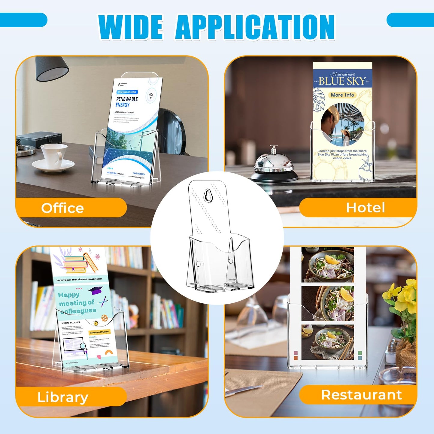 FLKQC Acrylic Brochure Holder, 10 Pack Brochure Holder Stand Plastic Pamphlet Holder Clear Literature Countertop Organizer Plastic Flyer Display Stand for Magazine, Document, Booklet