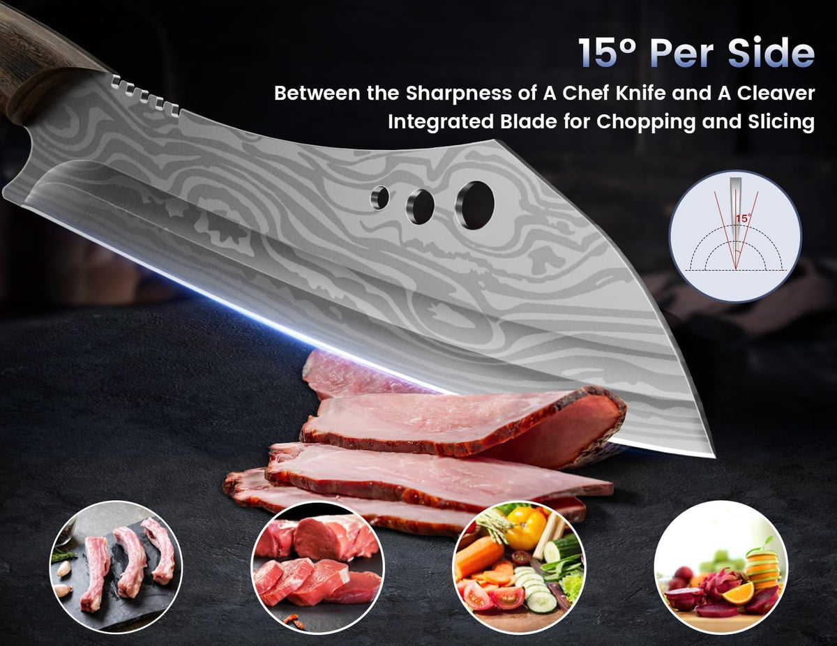 SYOKAMI Butcher Knife Set, 3 PCS Kitchen Knife for Meat Cutting, Cleaver, Breaking & Boning Knife, Japanese Style High Carbon Steel Kitchen Knife for Chopping, Slicing, Deboning, House Warming Gifts