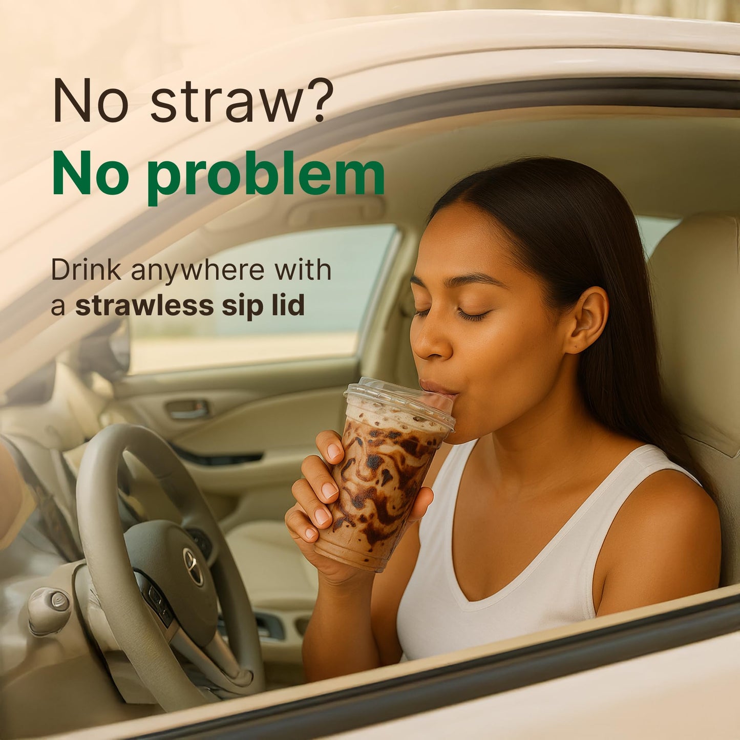 24oz Disposable Plastic Cups with Strawless Sip Lids – Set of 100 Clear PET Cups with Flat Sip Cover for Cold Beverages – Pack with 100 Units, 24 oz