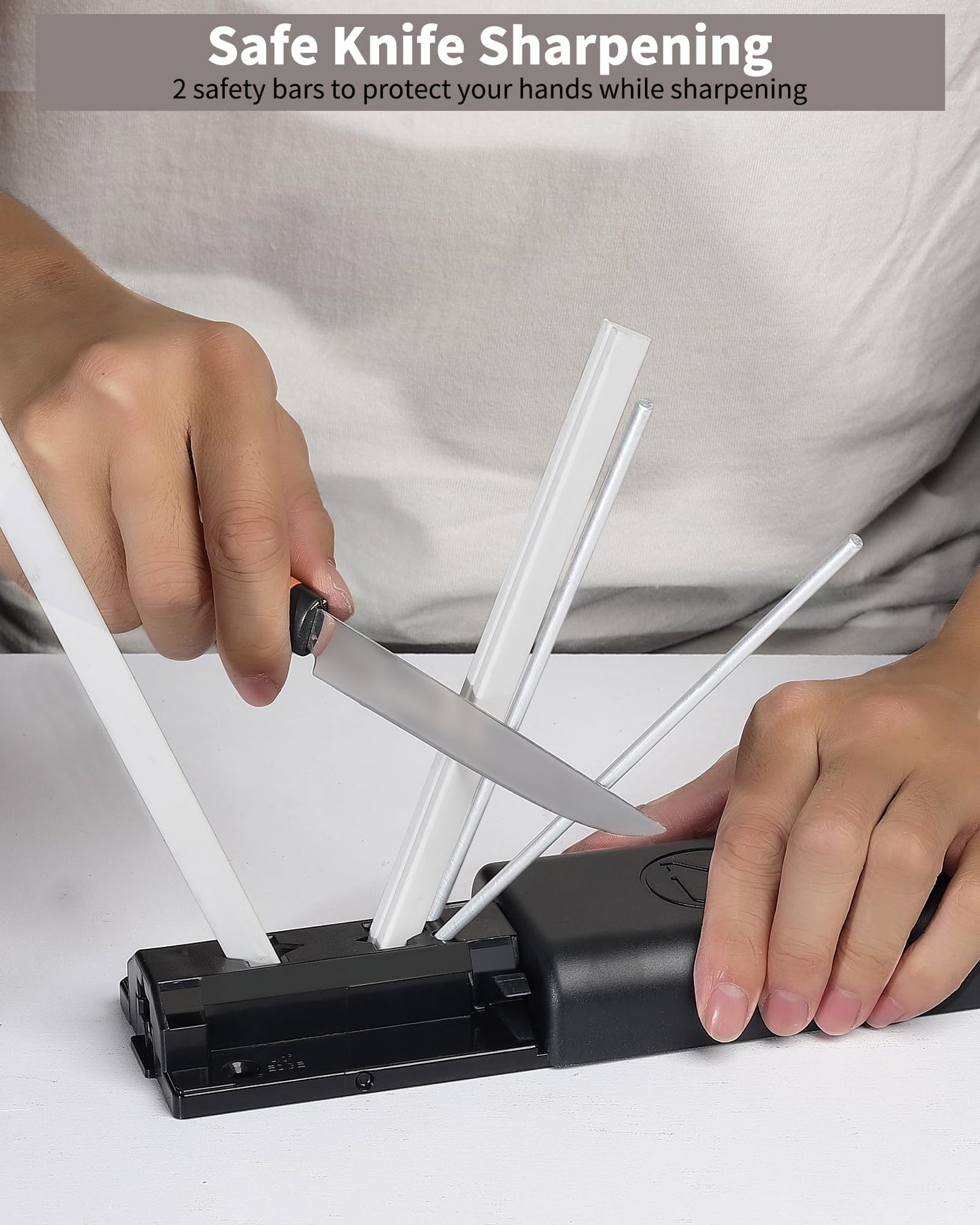 Tri-Angle Knife Sharpener with Safety Rods, Premium Alumina Ceramic Stones, Sharpener Rods for Quickly Repairing and Polishing Straight for Kitchen Knives, Scissors, and Razors