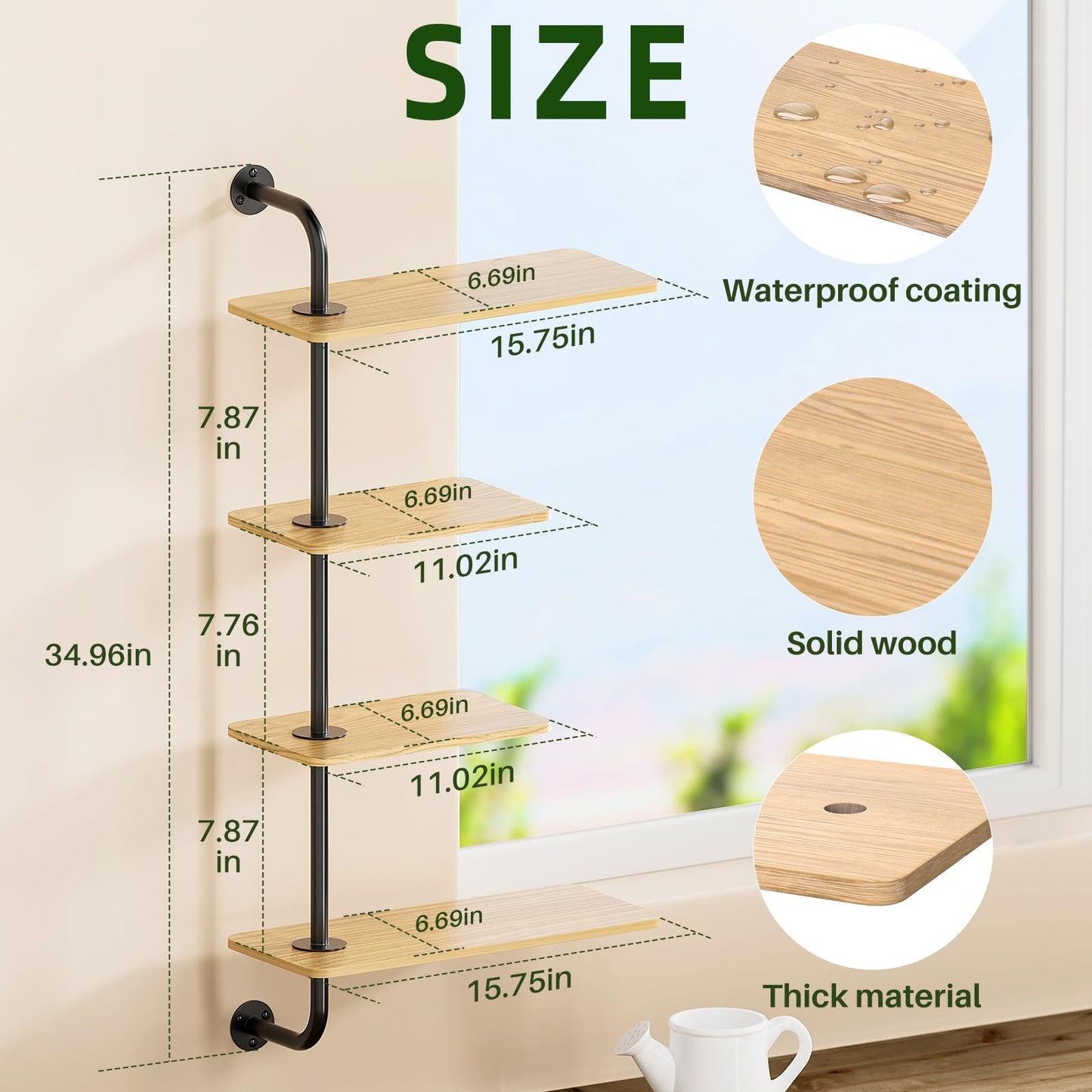 Window Shelf for Plants, YUOROS 4-Tier Rotating Window Sill Plant Shelves Stand Plant Wall Holder with Hanger