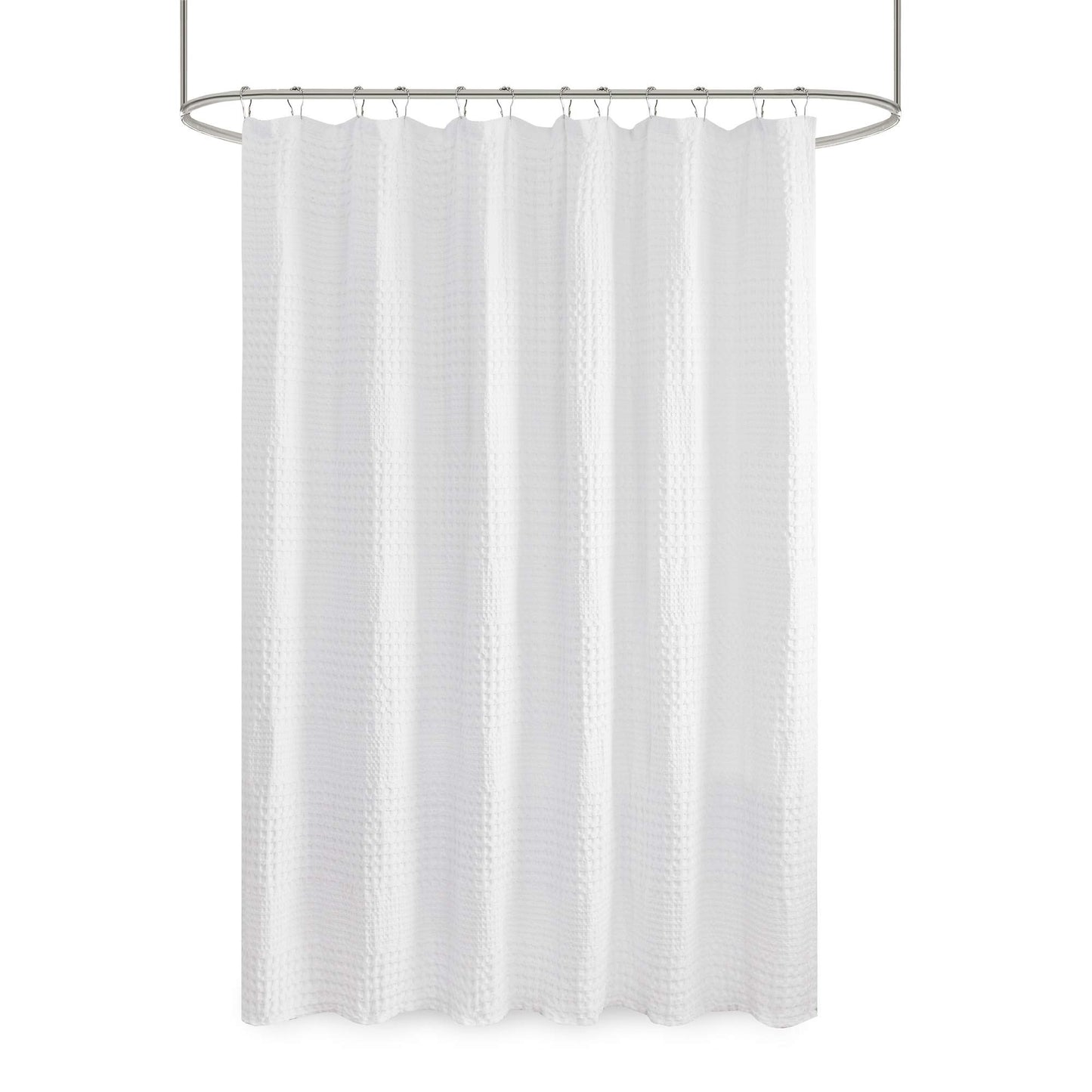 Madison Park Arlo 100% Cotton Shower Curtain, Texture Waffle Weave Design 800 GSM Hotel Quality, Soft Trendy Bathroom Décor, Machine Washable, Bathtub Fabric Privacy Screen, 72" x 72", White