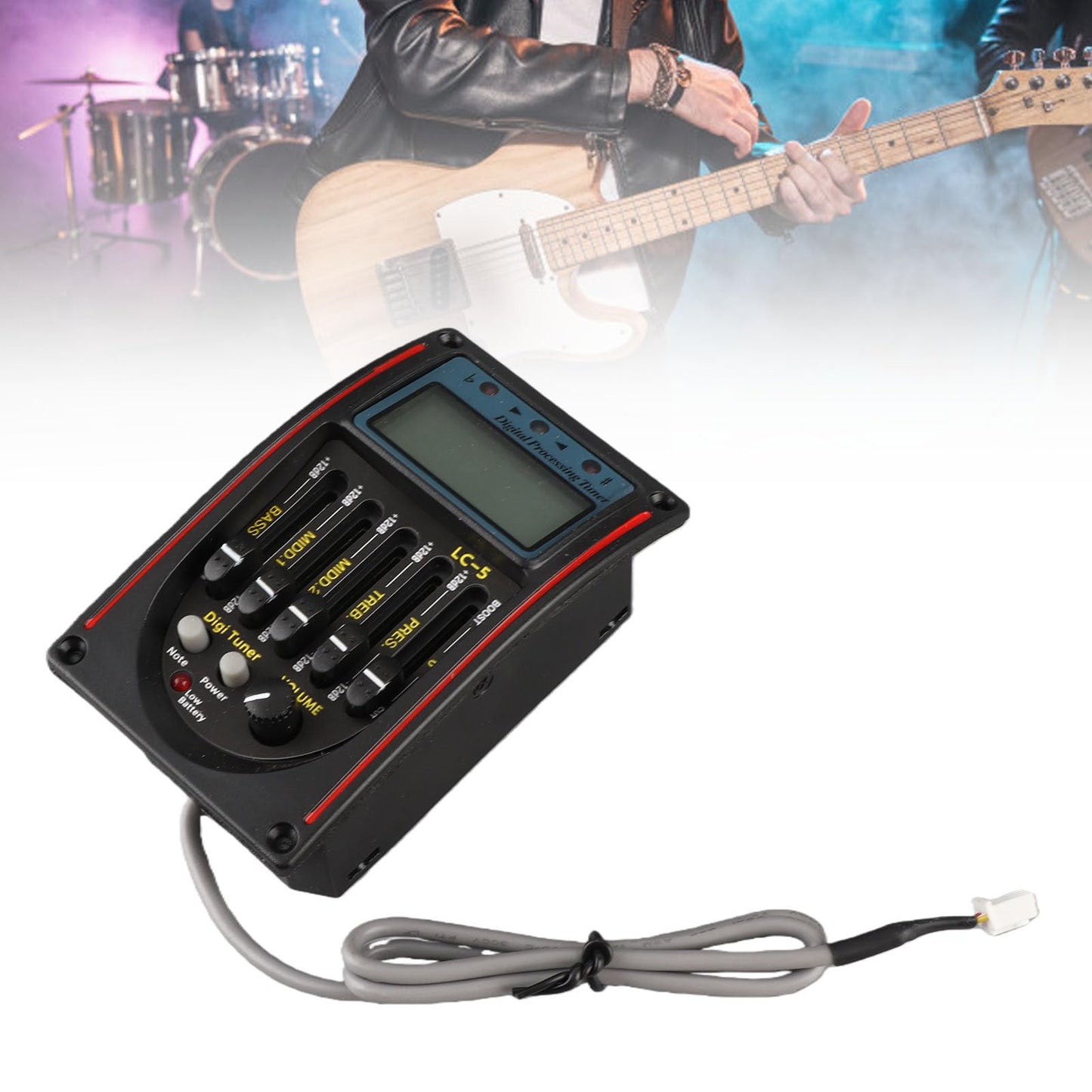 Dilwe Guitar Pickup, 5-Band Preamp EQ LC-5 Equalizer Tuner Piezo Pickup for Acoustic Guitars