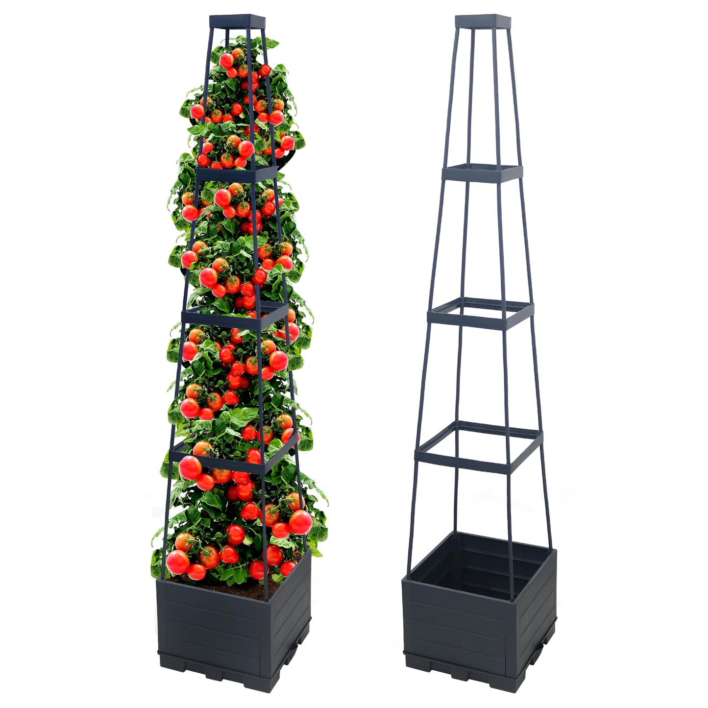 2 Packs Raised Garden Bed Tomato Planter Box with Trellis,44.8" Self-Watering Tomato Cage with Trapezoidal Trellis for Climbing Plants Flowers Vegetables Vine in Patio Garden Indoor Outdoor