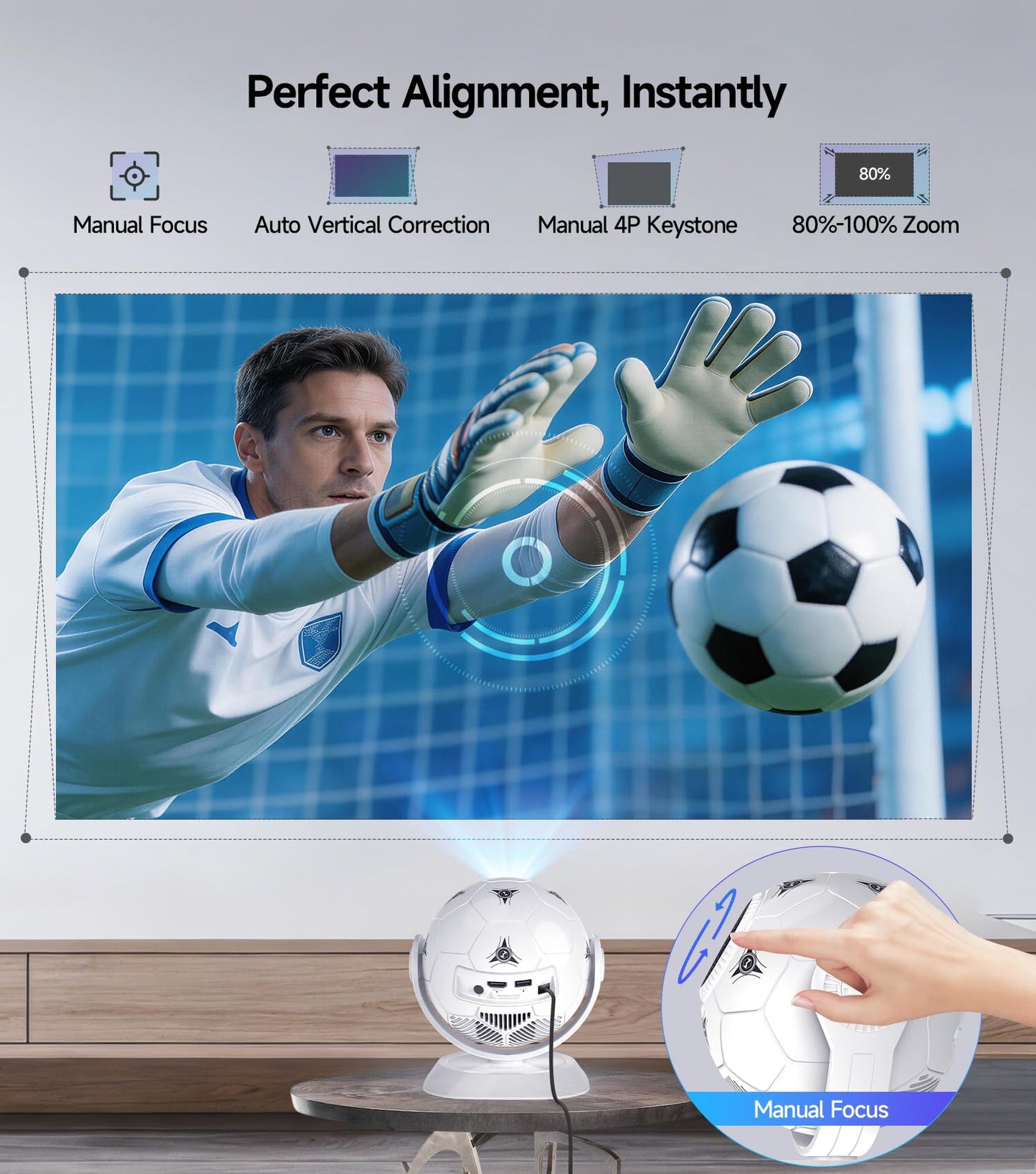 Magcubic 2026 Football-Themed Mini Projector, Portable Projecteur with WiFi 6 and Bluetooth 5.4, 4K Support, Auto Keystone, 180° Rotatable, Android 14 Smart Projector for Movie Home Theater, HY300F