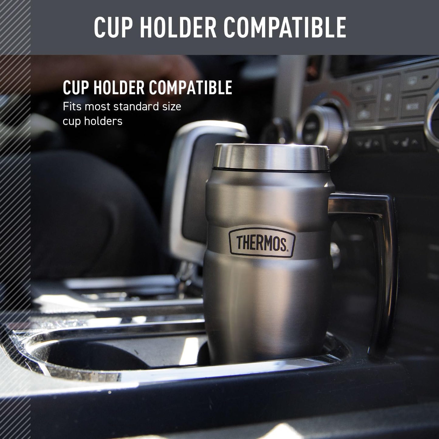 Thermos Stainless King 16 Ounce Travel Mug with Handle, Matte Steel, Gray