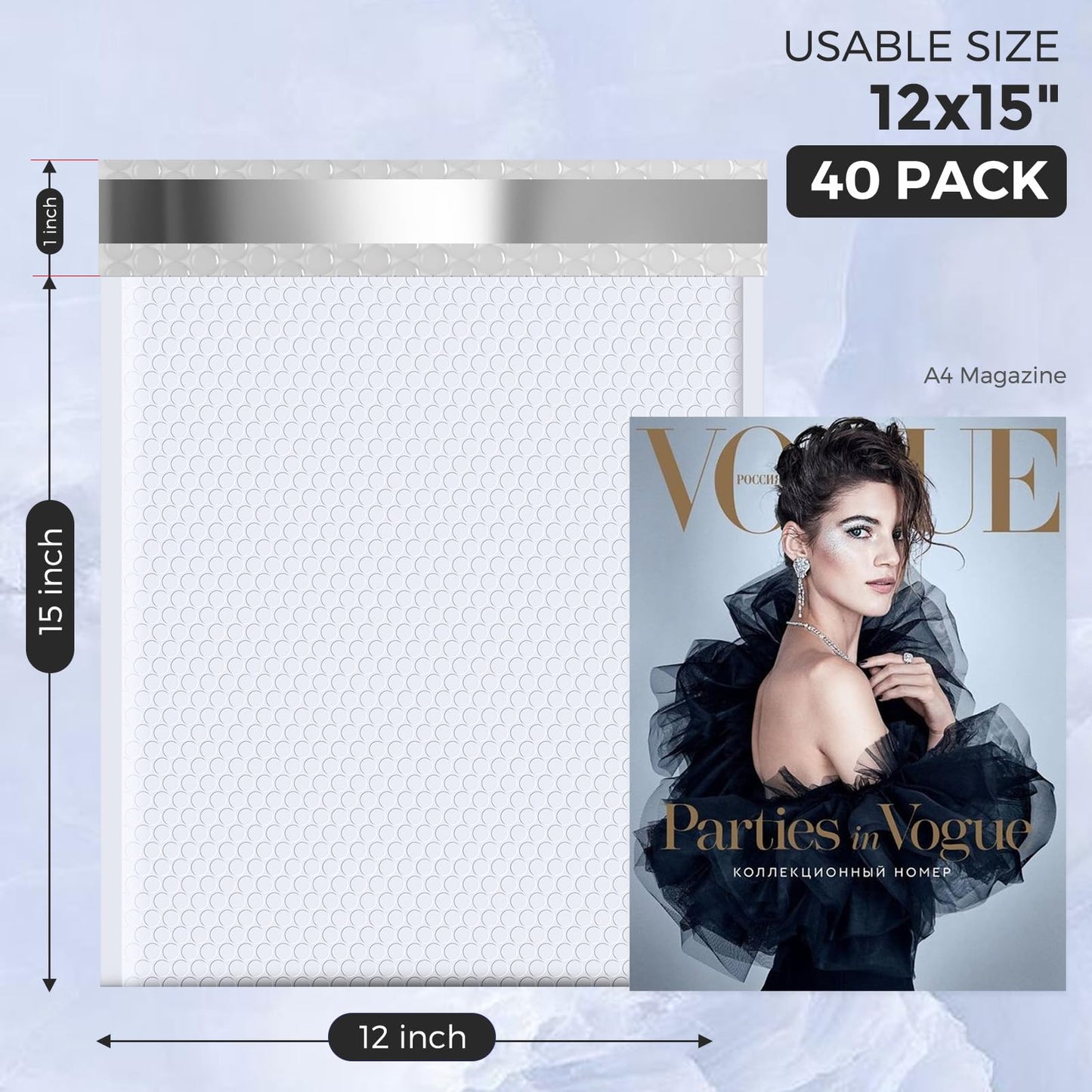 Metronic Bubble Mailers 12x15 Inch 40 Pack Large Bubble Mailer White Waterproof Padded Envelopes Opaque Cushioning Mailer for Shipping Clothes, Books,Jewelry Makeup Supplies
