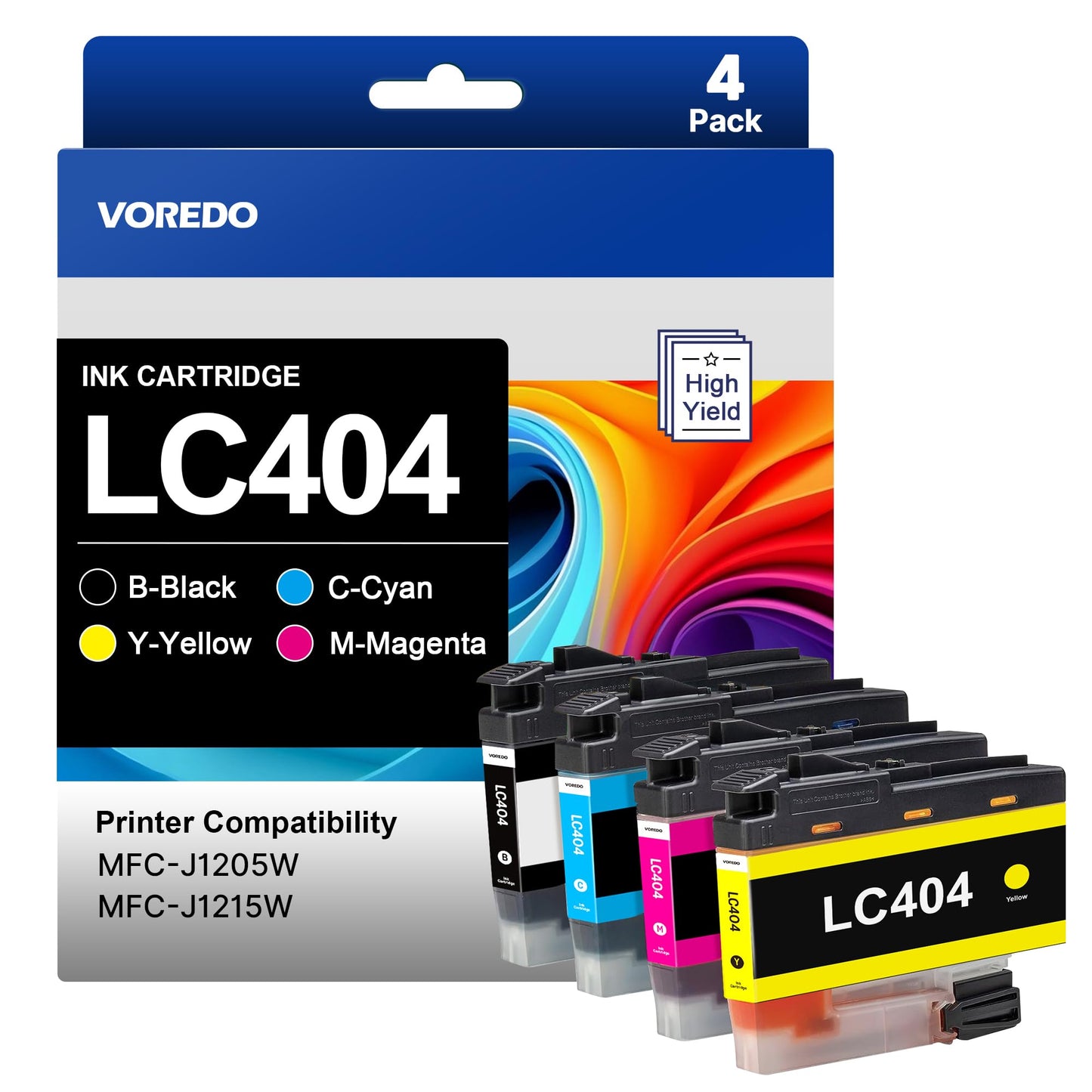 LC404 Ink Cartridges Compatible Replacement MFC-J1205W Ink Cartridges VOREDO LC-404 LC404 High Yield Work with Brother MFC-J1205W, MFC-J1215W, MFC-J1205W XL Printer (4 Pack)
