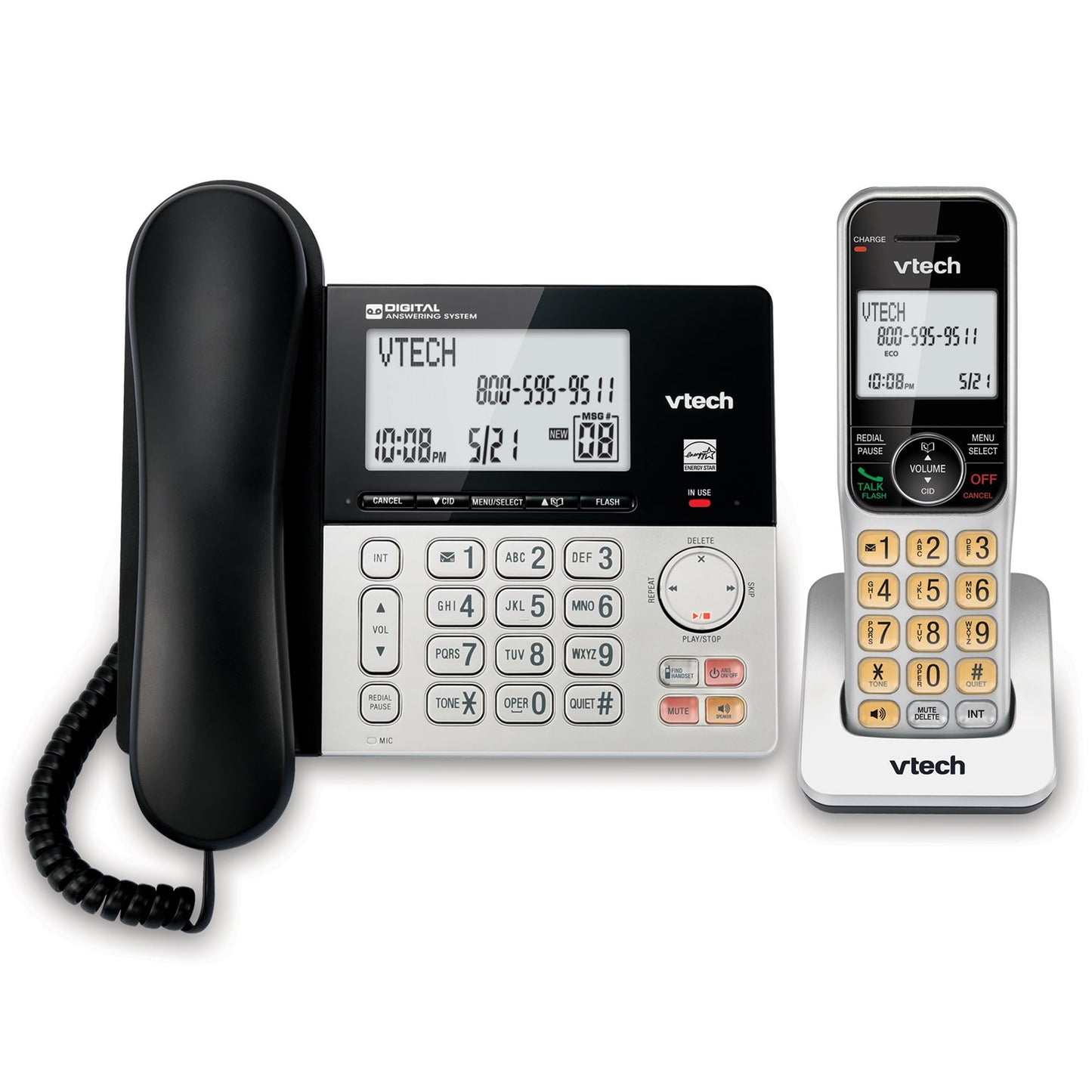 VTech DECT 6.0 1-Handset Corded/Cordless Phone for Home with Answering Machine, Call Blocking, Caller ID, Large Backlit Display, Duplex Speakerphone, Intercom, Landline Line-Power: VG208