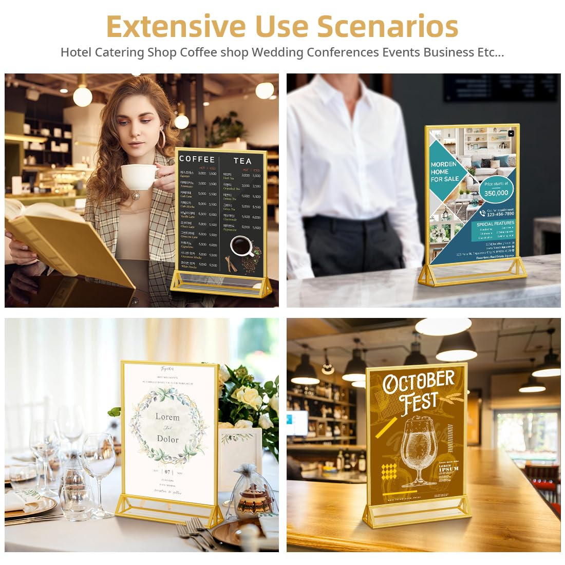 Acrylic Sign Holder 8.5x11 Double-Sided Gold Picture Frames Clear Sign Holder for Flyer Holder Menu Holder Wedding Table Number Holder Photo Frame -6 Pack