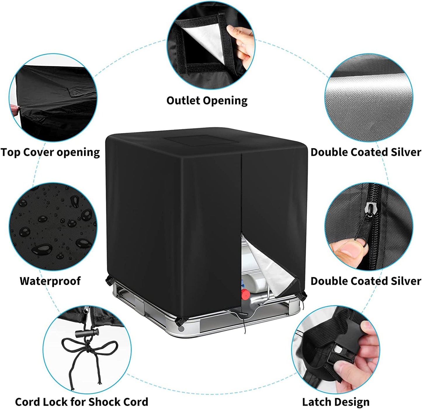 IBC Tote Cover,DWcouple IBC Water Tank Cover for 1000L IBC Tank Container, Water Tank Dustproof Protective Sun-resistant IBC Outdoor Cover with Zip for Tank Rain Tank Container (Black)