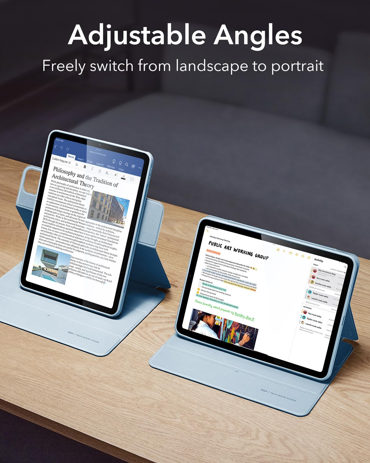 ESR for iPad Air 11 Inch Case M3/M2, iPad Air 7th/6th/5th/4th Generation Case (2025/2024/2022/2020) 10.9 Inch with Pencil Holder, Removable Magnetic Cover, Vertical Stand, Rebound 360 Series, Sky Blue