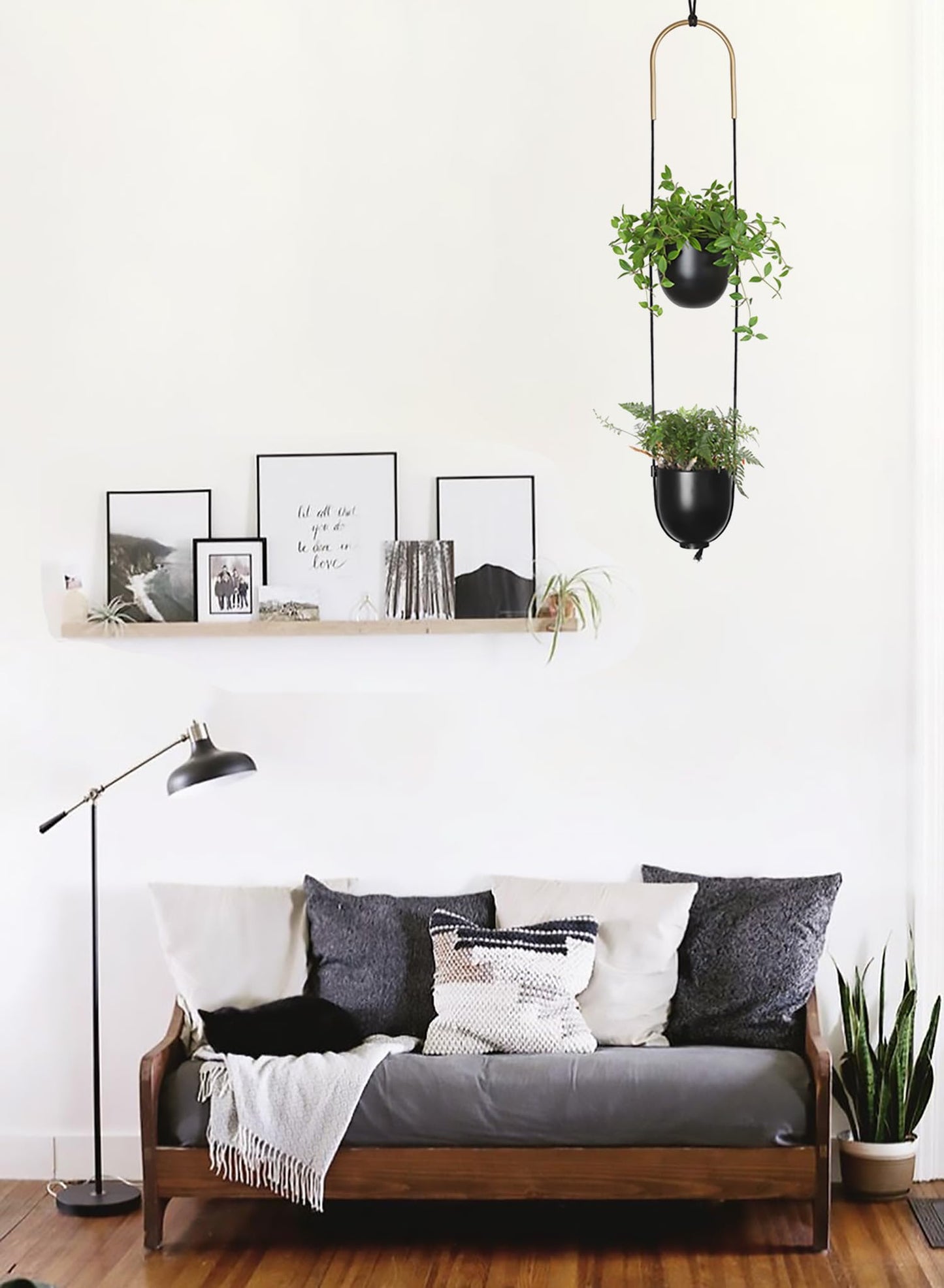 ABETREE Modern Metal Hanging Planter for Indoor Outdoor Plants with Hook 2 Tier Boho Wall and Ceiling Flower Pots Baskets Holder Home Office Decor(Black)