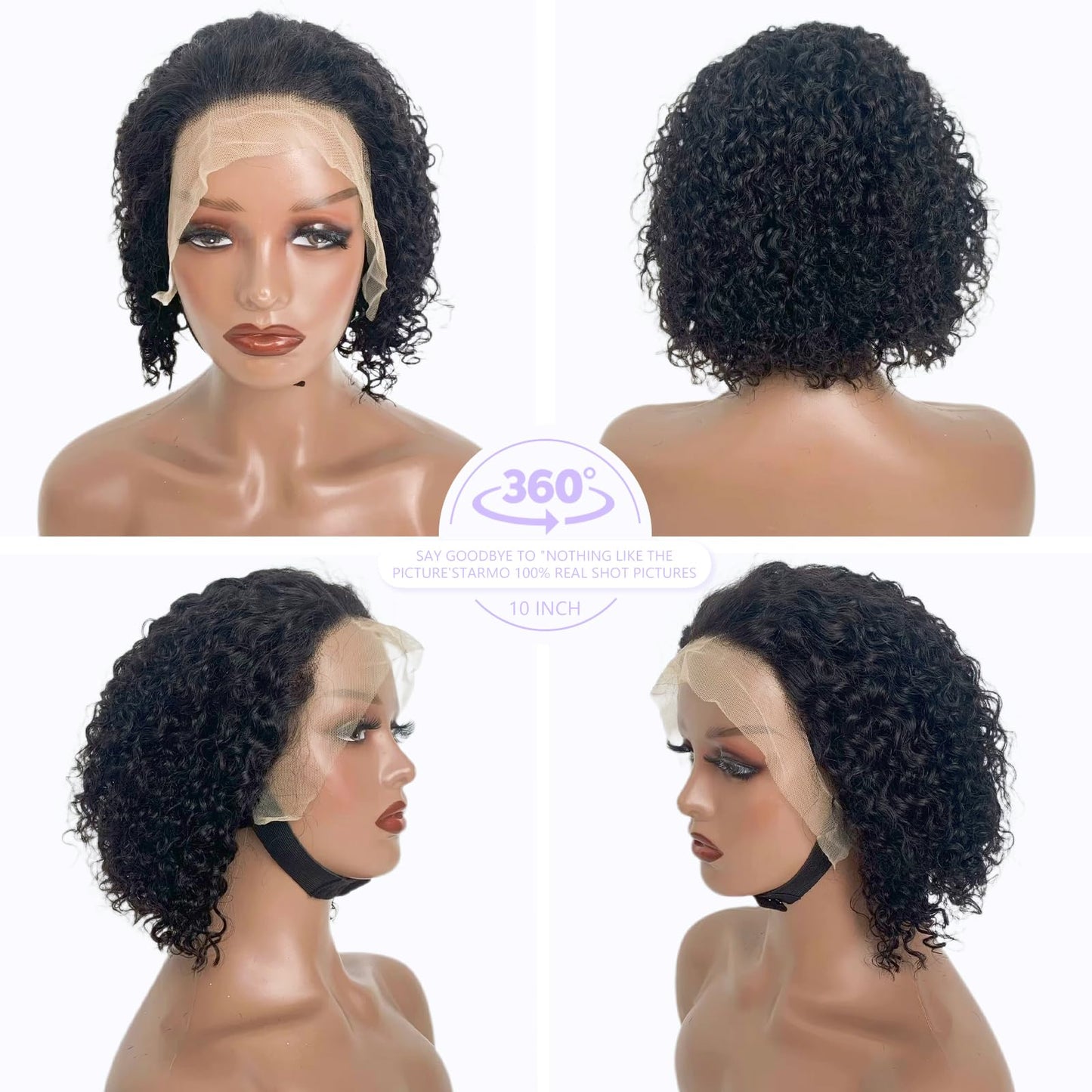 13x4 Lace Front Wigs Human Hair 10 Inch Curly Bob Wigs for Women Human Hair 200% Density Short Curly Glueless Wigs Human Hair Pre Plucked with Baby Hair Perruque Femme Humain Naturel Black