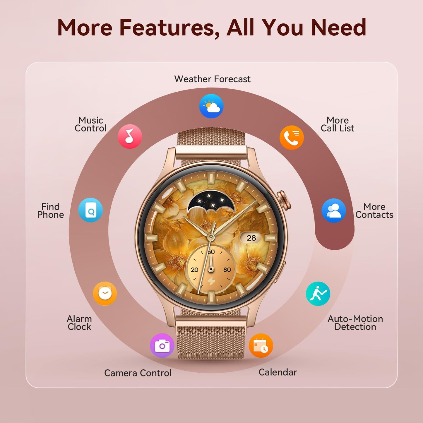 aeac Smart Watch for Women, AMOLED Ultra-Clear Screen Activity Trackers with Heart Rate/Sleep/SpO2 Monitor, Waterproof Fitness Smartwatch for iPhone/Samsung/Android（Gold）