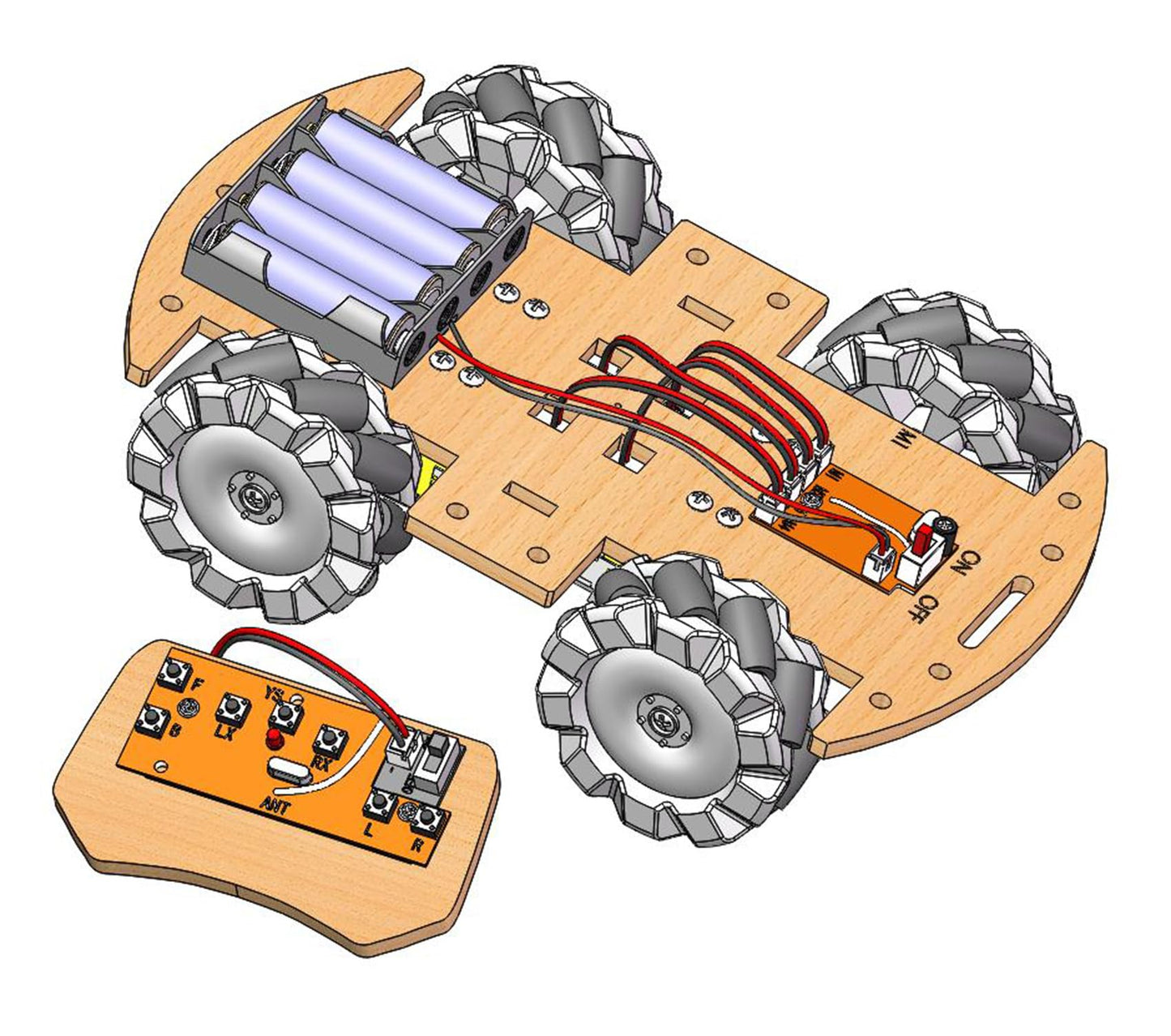 Science Project Kit to Build, Build Your Own 4WD Remote Control Car，Science Experiment Electronics Kit，Robotic Car with 68mm Mecanum Wheel ，DIY rc car kit