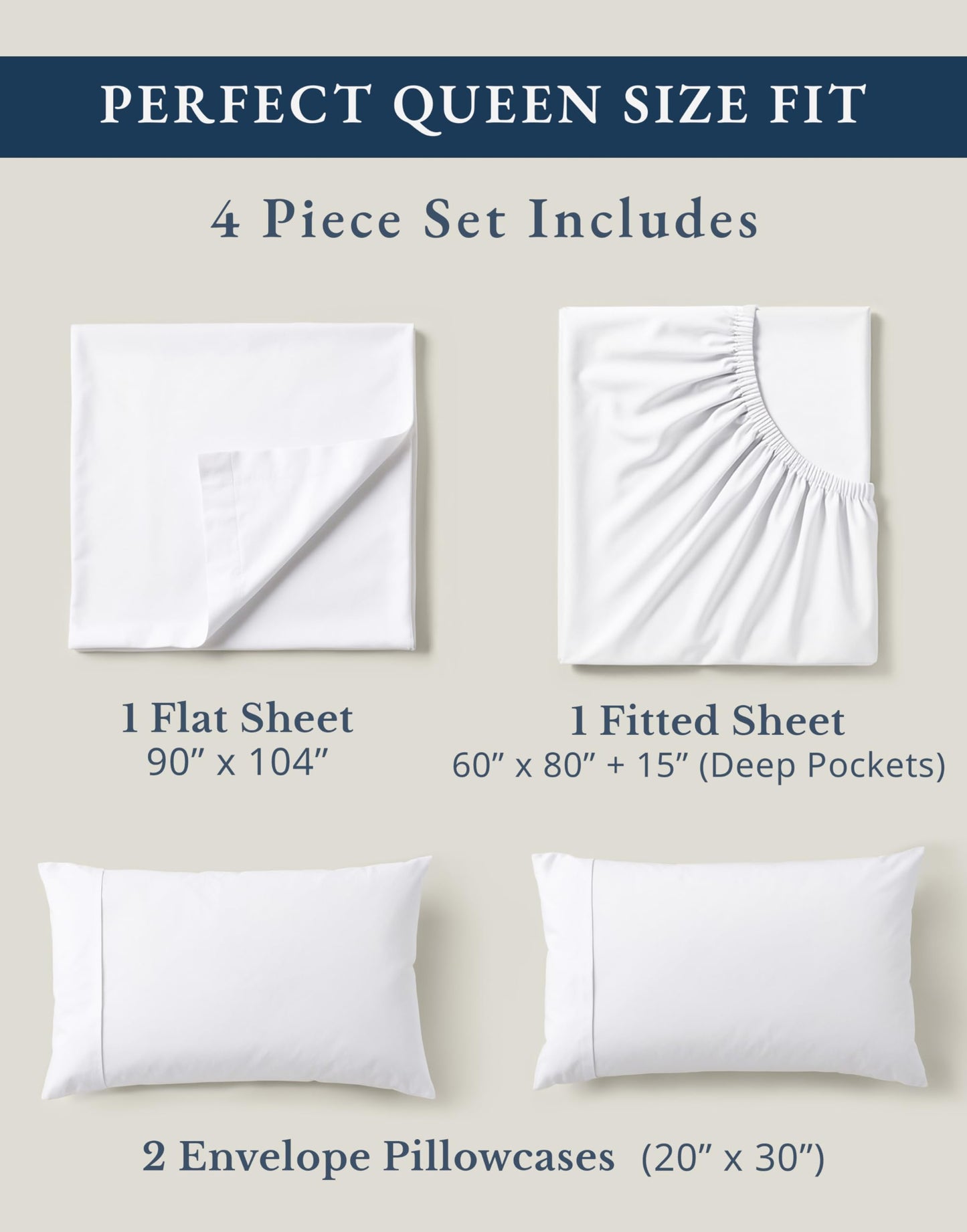 Lane Linen 100% Organic Cotton Queen Sheet Set, 4-Piece Percale Bed Sheets for Queen Bed - Soft, Breathable, Hypoallergenic, Deep Pocket Fits Mattress Up to 15" Deep, Hotel Quality Sheets - White