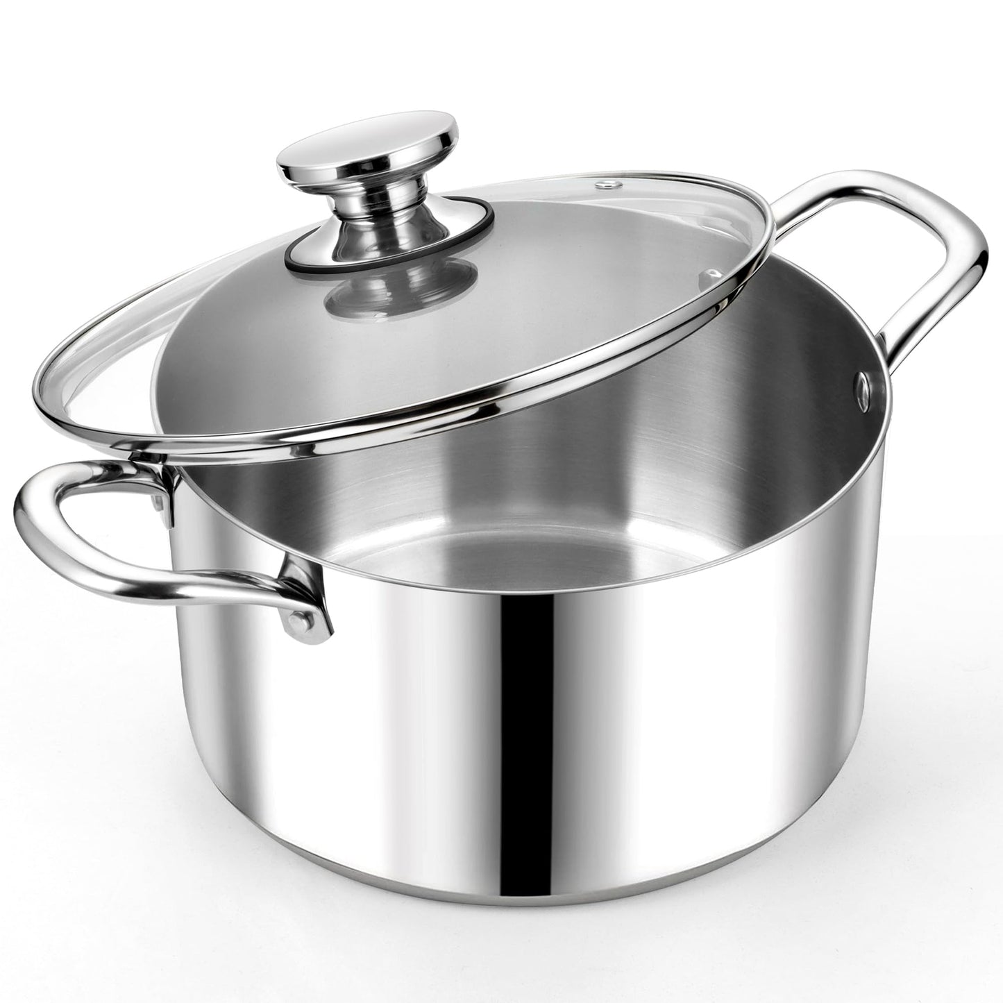 P&P CHEF 8 Quart Stock Cooking Pot, 8QT Tri-Ply Stainless Steel Large Stockpot with Lid for Induction Gas Electric Stoves, Visible Cover & Double Riveted Handles, Heavy Duty & Dishwasher Safe