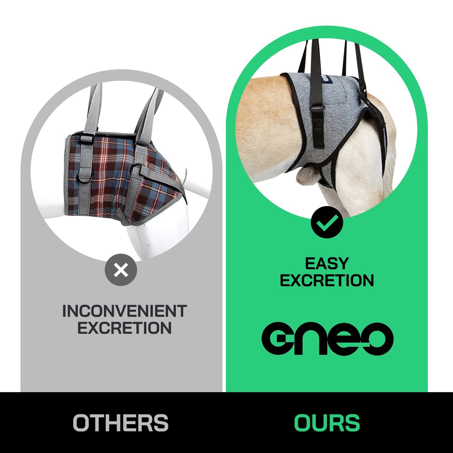 Cneo Dog Life Harness, Dog Sling for Small Medium Large Dogs, Dog Rear Support Harness for Back Legs, Adjustable Soft Padded Pet Harness for Olderly, Injured, Arthritic, Disabled Dogs (L)