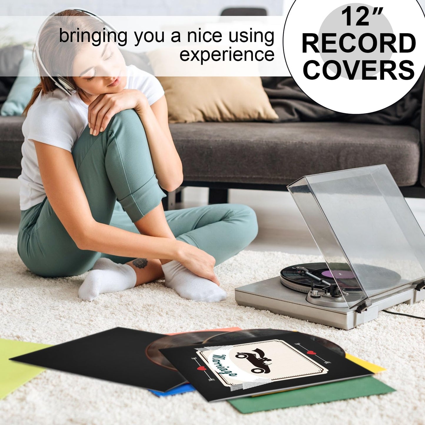 Colarr 12 Inch Vinyl Record Sleeves 350gsm Blank Album Jackets Cardboard Vinyl Record Covers Outer LP Sleeves Jackets Covers for Collections Storage, Black(30 Pcs)