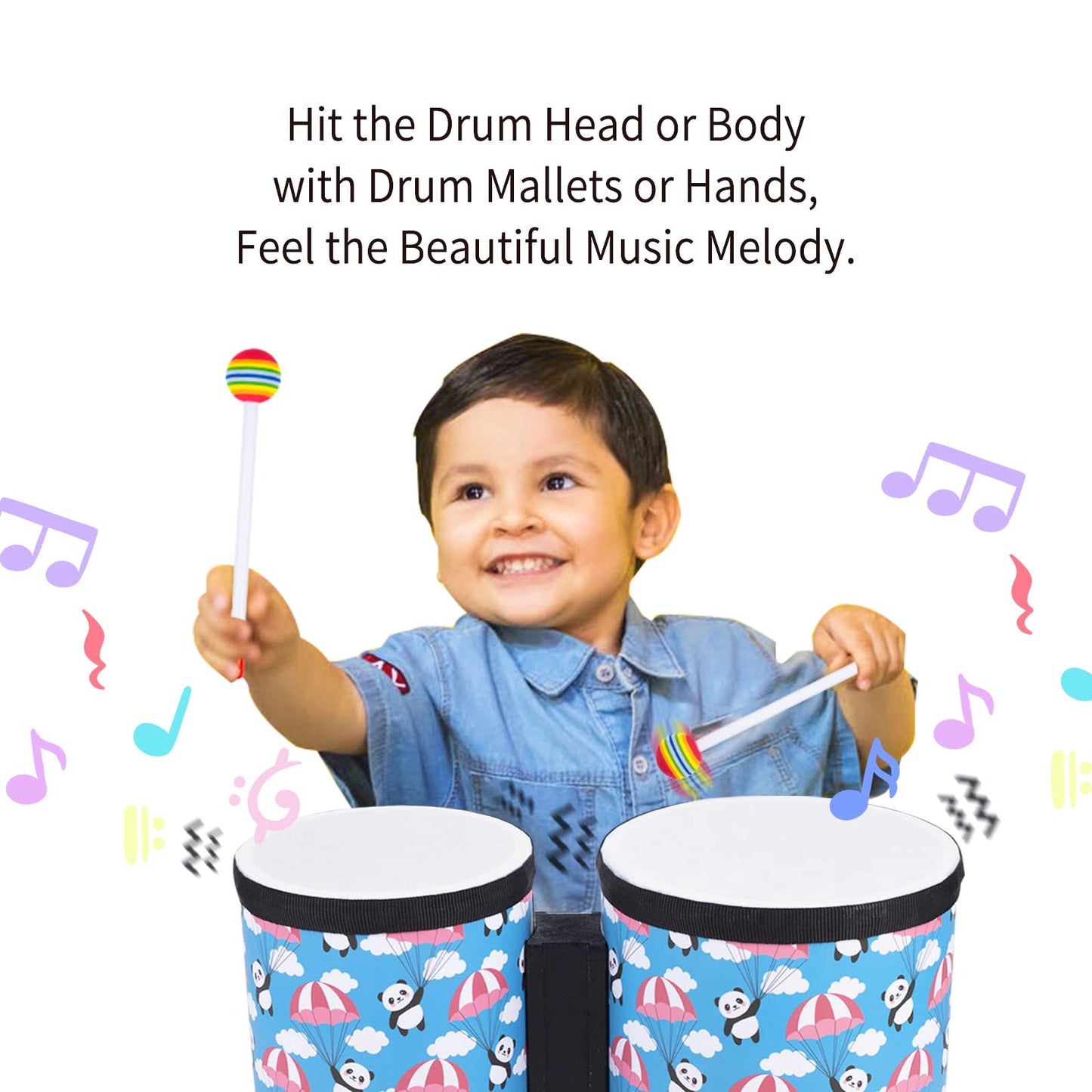 Bongo Floor Tom Drums Set: Floor Drum Percussion Music Instrument with 2 Mallets - Bongo Drums (Blue 5" to 6")