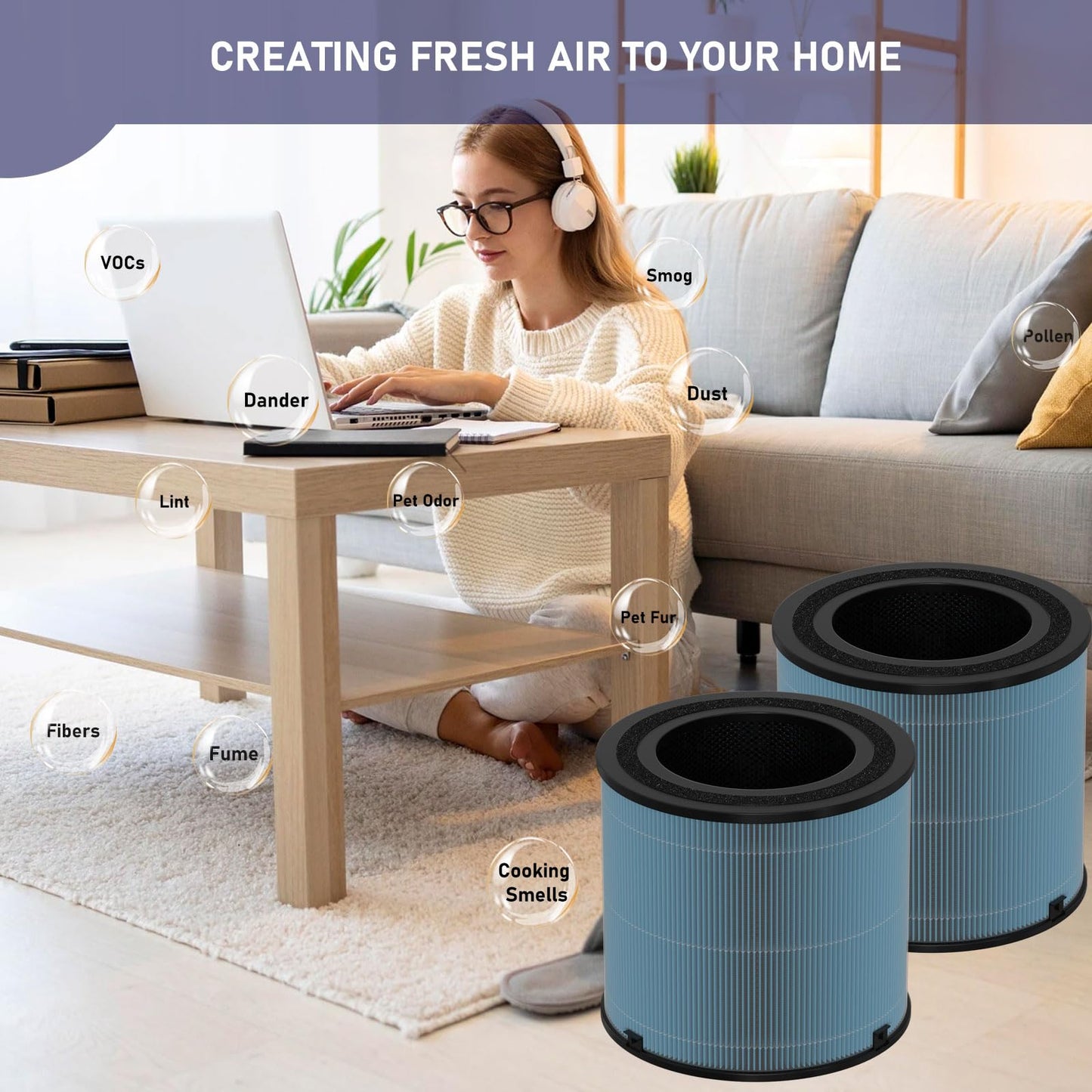 Ontheone AP1001 True HEPA Replacement Filter Compatible with AIRTOK AP1001 Air Purifier, Compare to Part # AP1001-RF, 5-Layer Purification System, 2 Pack