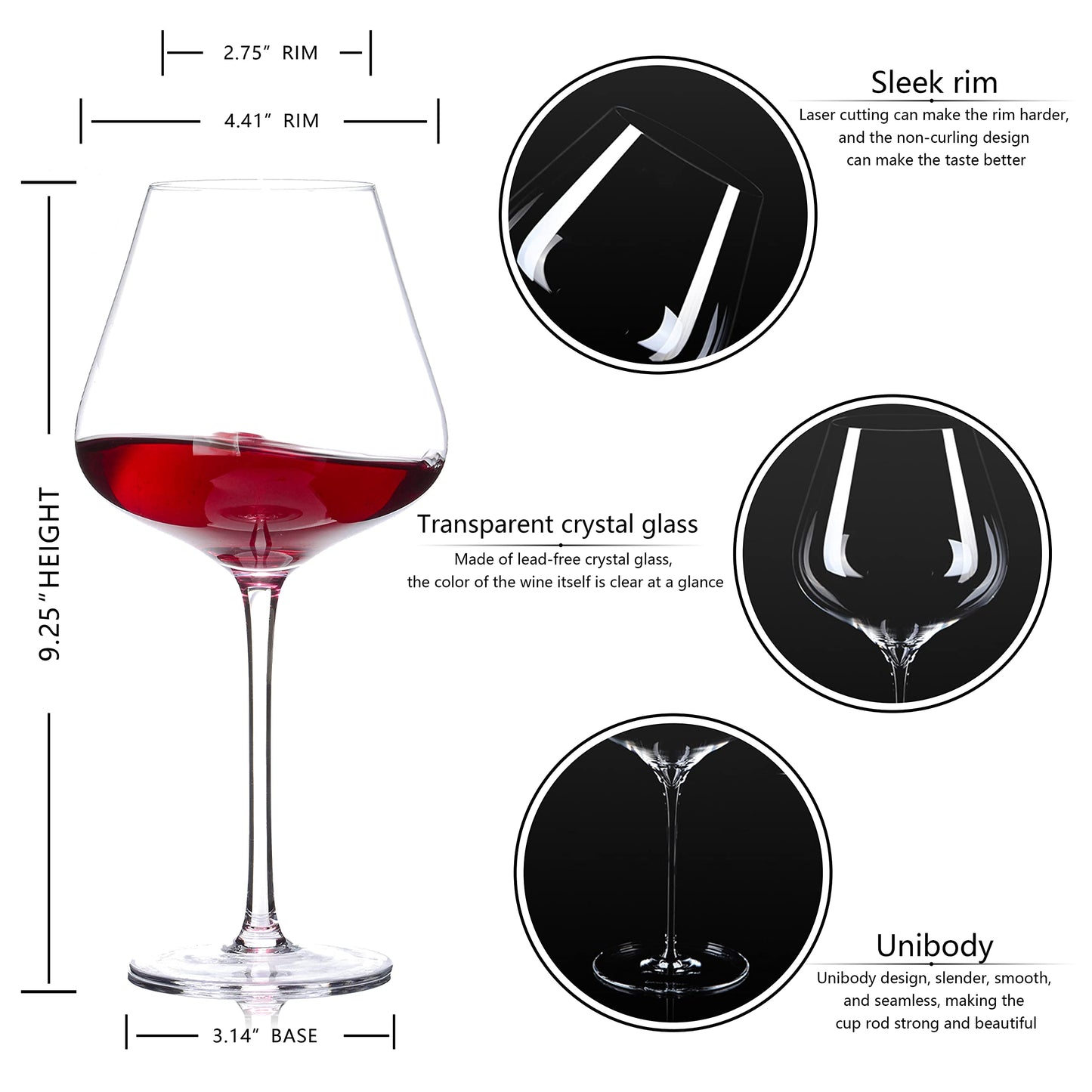 Hand Blown Red Wine Glasses Set of 4 – 23 oz Burgundy Wine Glasses with Long Stem – Lead-Free Premium Crystal Wine Glass – Unique Gift for Wedding, Anniversary, Mother’s Day – Clear