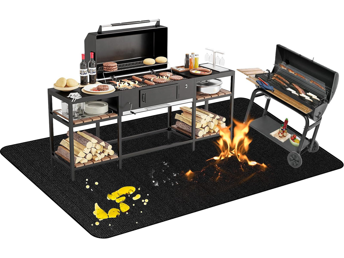 76 x 51 Inch Large Under Grill Mat for Outdoor Grill – Double-Sided Fireproof, Waterproof, Oil-Proof BBQ Mat Protector for Deck, Patio, Lawn, or Indoor Fireplace – Easy to Clean, Durable Design