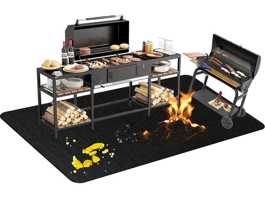 76 x 51 Inch Large Under Grill Mat for Outdoor Grill – Double-Sided Fireproof, Waterproof, Oil-Proof BBQ Mat Protector for Deck, Patio, Lawn, or Indoor Fireplace – Easy to Clean, Durable Design