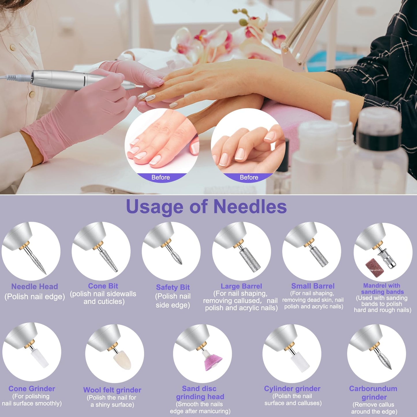 Cadrim 35000 RPM Portable Nail Drill, Electric Nail File, Cordless, Rechargeable, Professional Efile Nail Drill Machine Set for Acrylic Nails, Polishing, Manicure Pedicure Tool