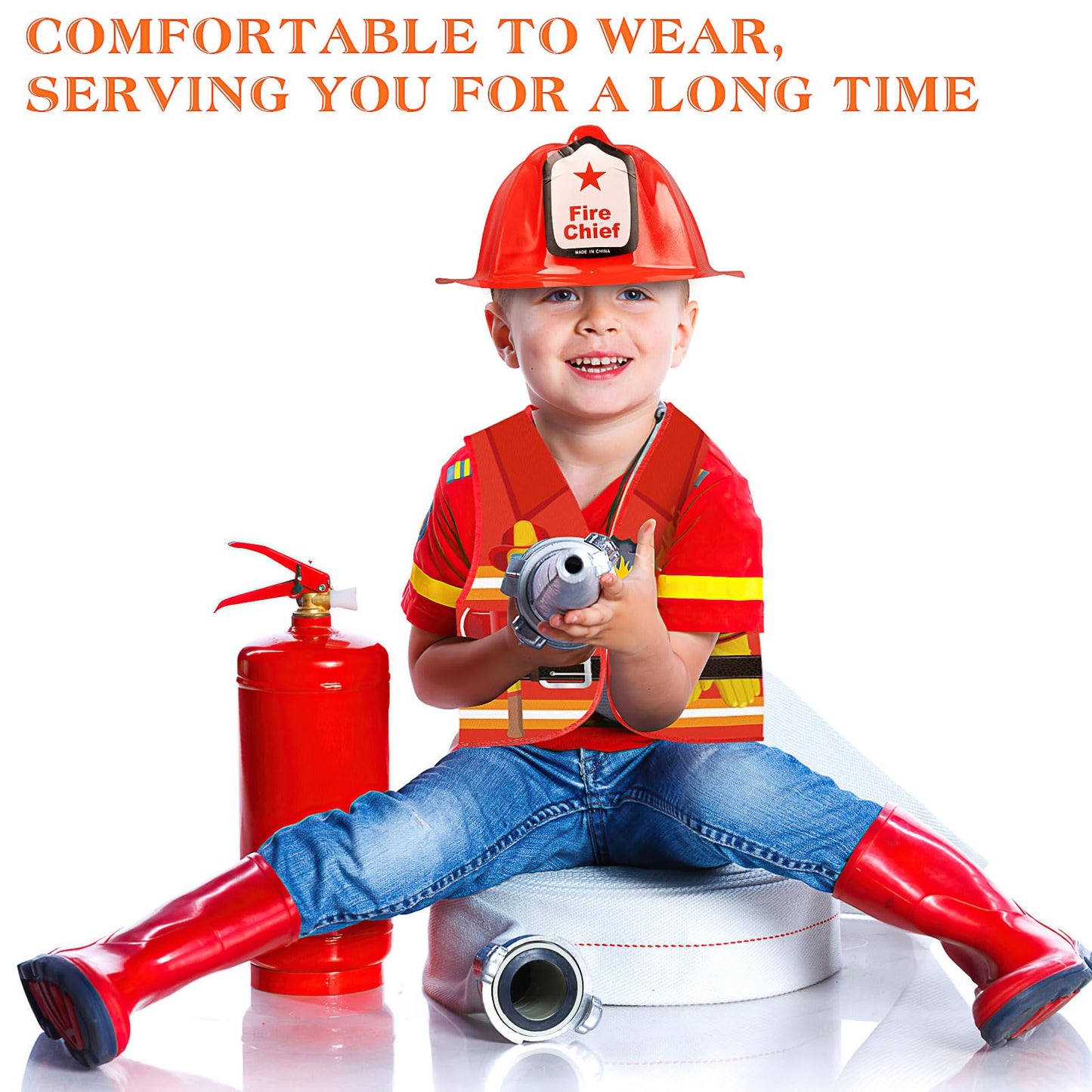 24 Pcs Fireman Costume Set for Kids, Fireman Role Play Party Supplies for Kid Birthday Halloween Role Play Party Dress