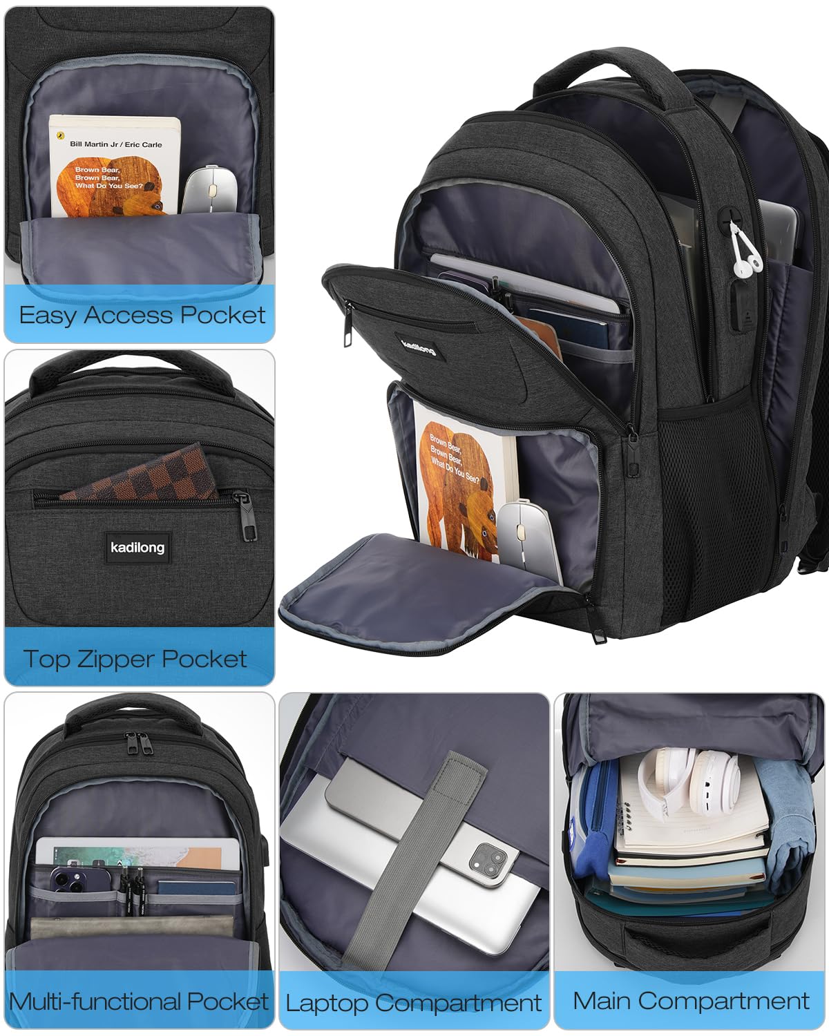 Laptop Backpack for Men,School Bookbag Gift for Teens Boys Student High School,College Computer Bag Business Anti Theft Sturdy Back Pack with USB Charger Fits 15.6 Inch Notebook,Black