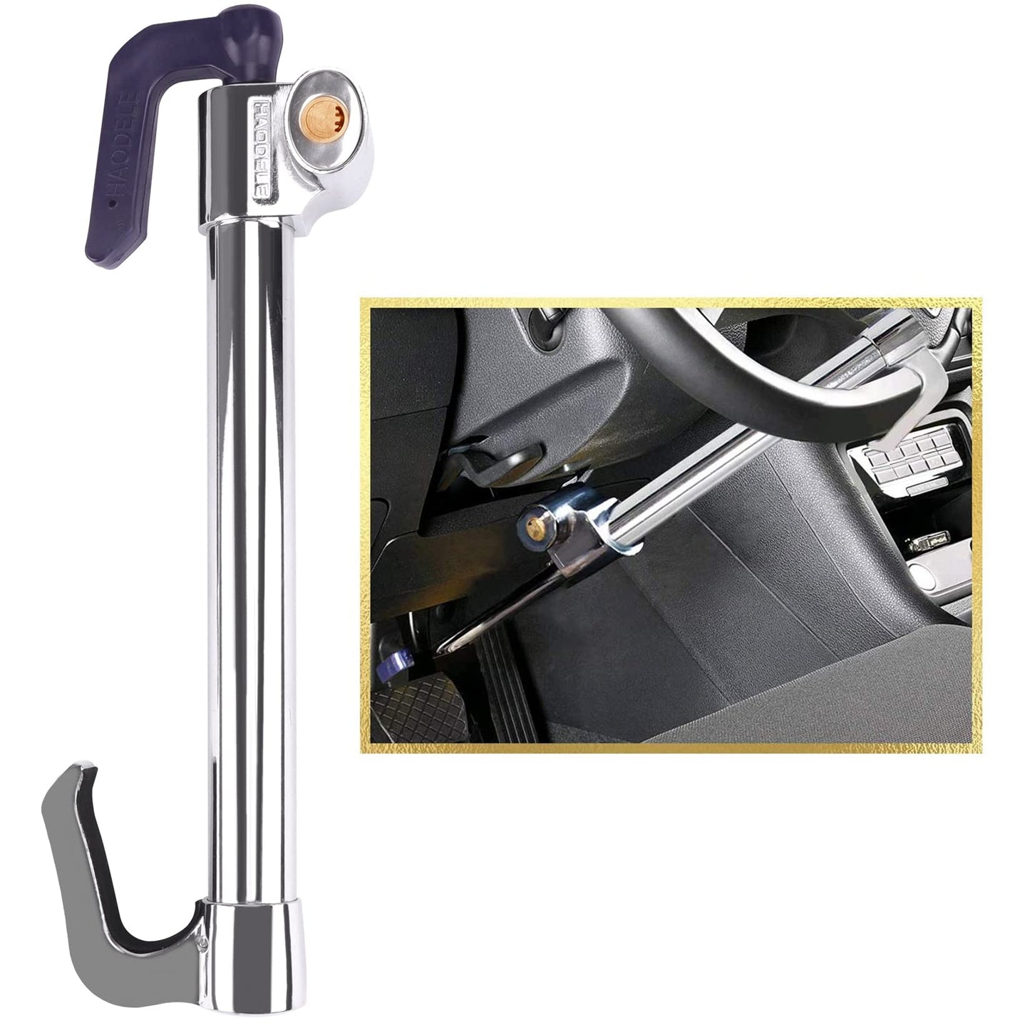 Tevlaphee Universal Steering Wheel Brake Lock Anti-Theft Retractable Double Hook Car Clutch Pedal Lock for Car Truck SUV Van Security with 3 Keys