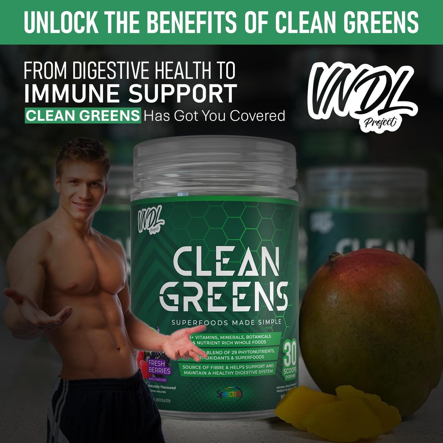 Clean Greens - Superfoods Made Simple | 63+ Vitamins, Minerals, Botanicals, & Nutrient Rich Whole Foods | Boost Energy, Immunity, & Digestion. 30 Servings - Fresh Berries