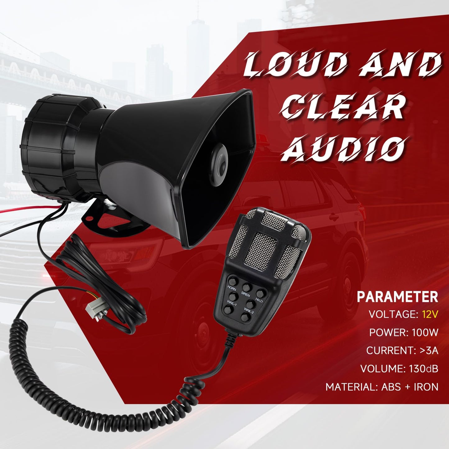 Alarm Horn Siren PA Speaker Mic System,BANHAO 100w 12v 7 Sound Loud Car Alarm Police Horn Police Car Siren Horn Speaker System Emergency Amplifier Alarm Kit Horn for 12V Truck Lorry Boat Car