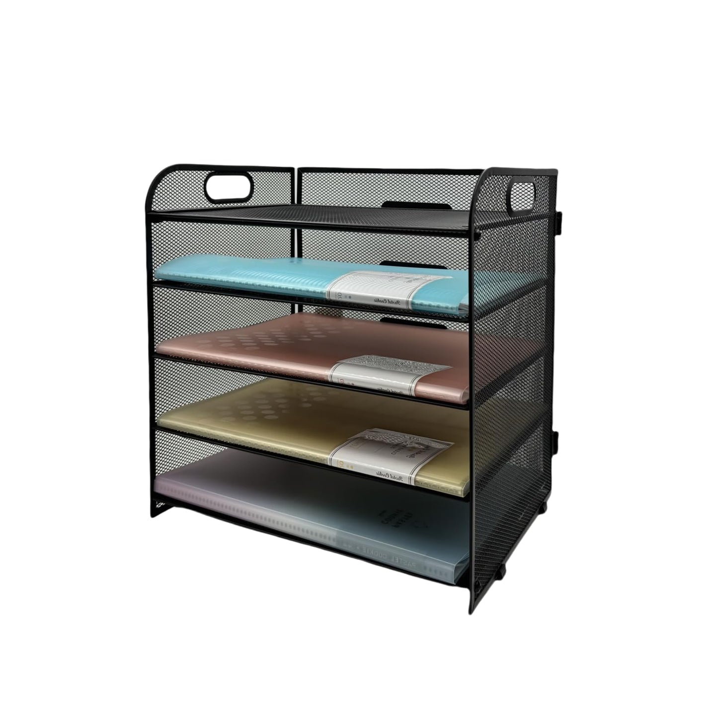 ECIC 5 Trays Paper Organizer Letter Tray with Handle-Mesh Desk File Organizer, Paper Sorter for Office, Home or School, Black