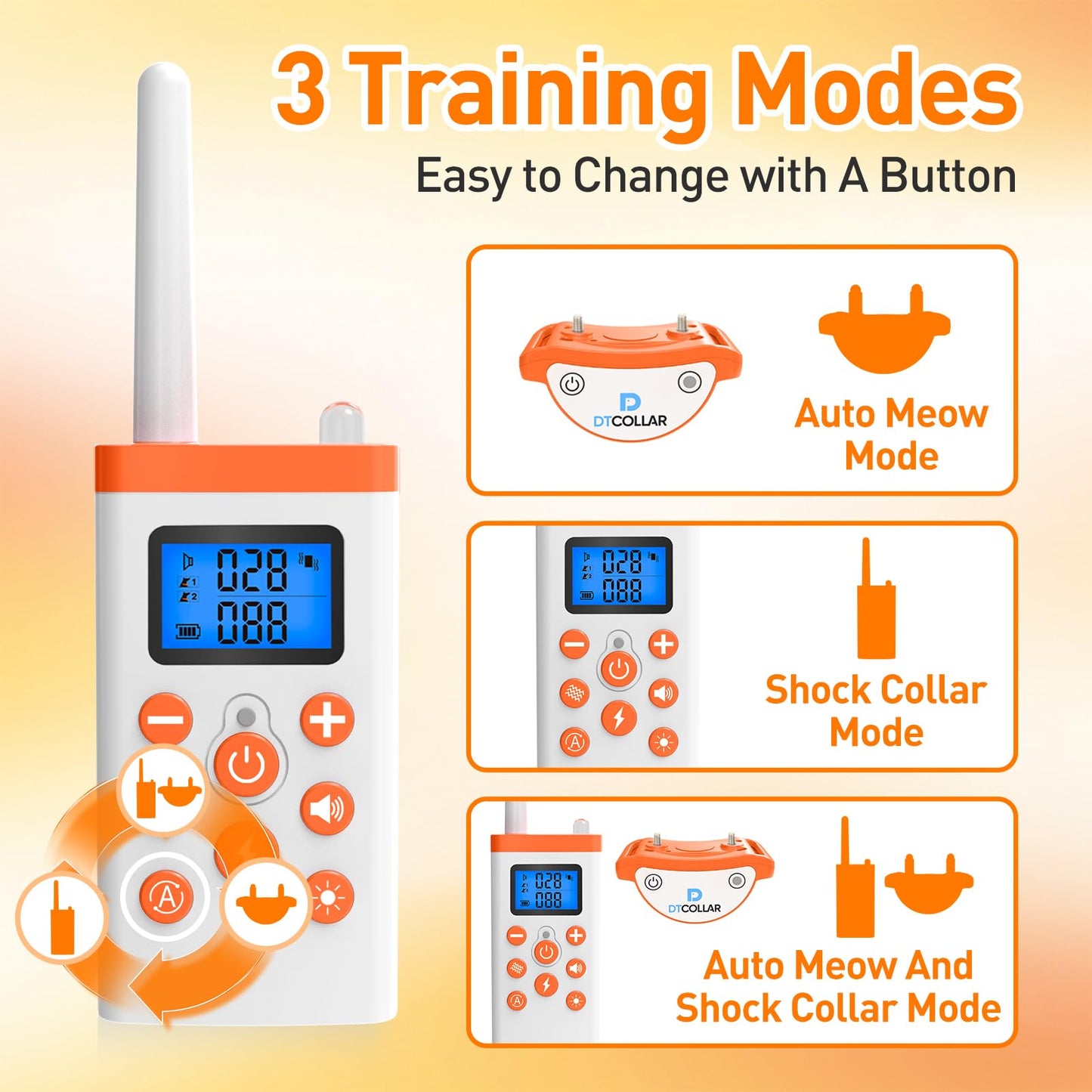 2-in-1 Cat Shock Collar with Remote, Shock Collar for Cats with Beep Vibration Shock & Auto Stop Meowing 4 Modes, 2300ft Cat Training Collar Effective for Bad Behavior IP67 Waterproof