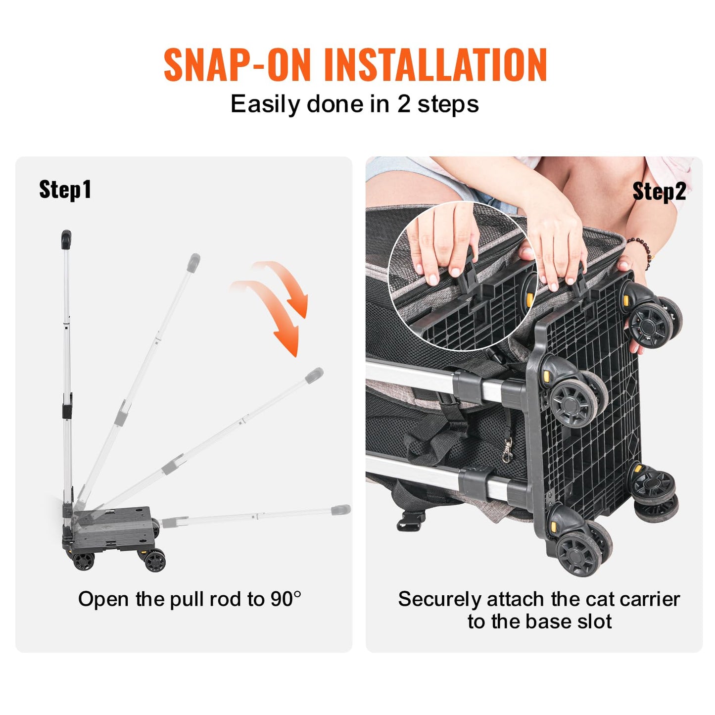 VEVOR Cat Carrier with Wheels, Rolling Pet Carrier with Telescopic Handle and Shoulder Strap, Dog Carrier with Wheels for Pets Under 18 lbs, with 1 Folding Bowl, Grey