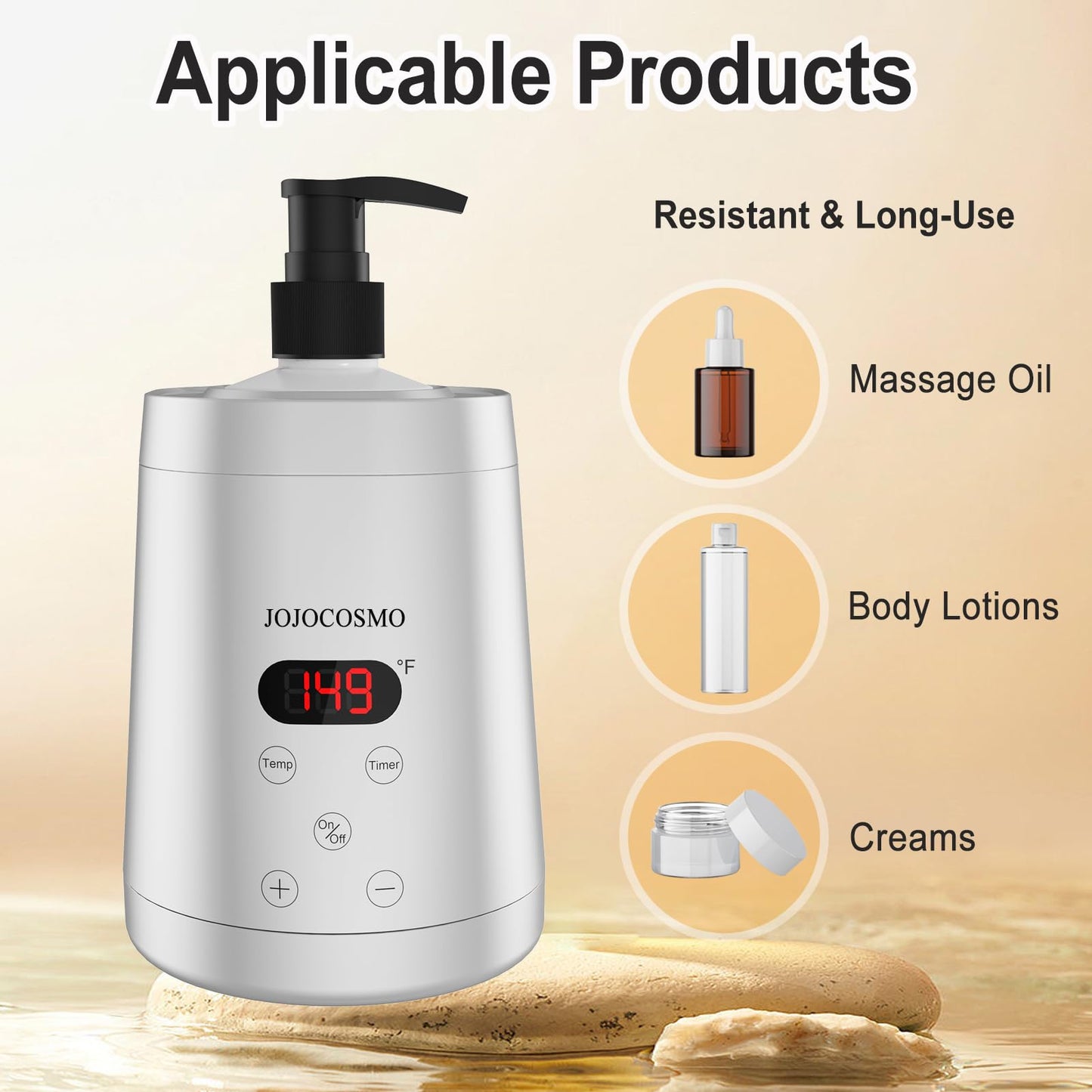 JOJOCOSMO Professional Massage Oil Warmer with 2 Oil Lotion, 250ml Digital Massage Oil Heater, Lotion Warmer Dispenser, Automatic Heated Lotion Massage for SPA, Salon, Home Massage (silver)