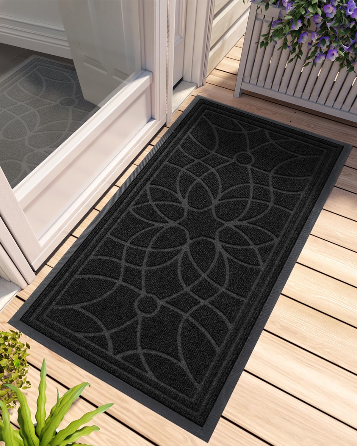 DEXI Door Mat Front Entrance, 2x4 Large Rubber Indoor Mats Waterproof Traps Dirt, Heavy Duty Non Slip Outdoor Entry Rug for Entryway Welcome, Black