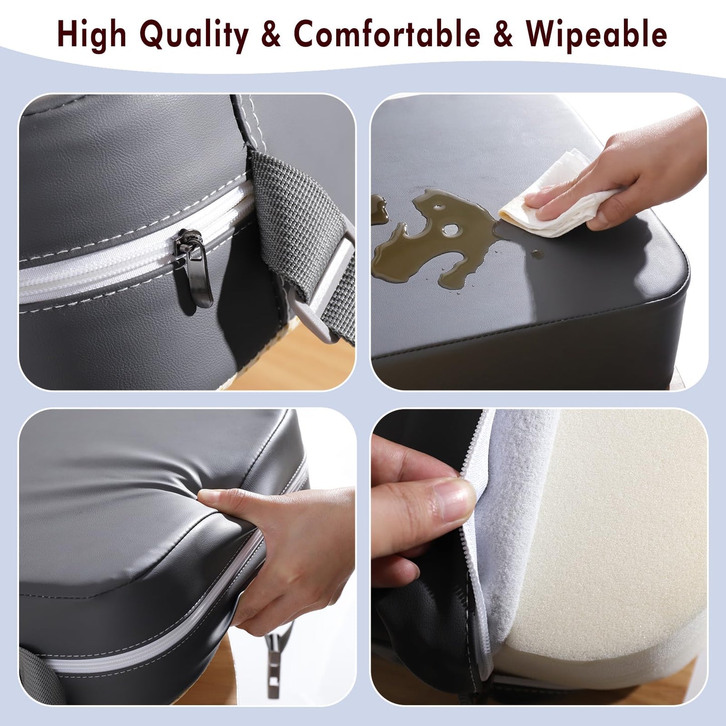 Toddler Booster Seat for Dining Table, Non-Slip Kitchen Chair Booster Cushion, PU Washable Double Safe Straps Baby Booster Seat, Portable Travel Camping Increasing Cushion