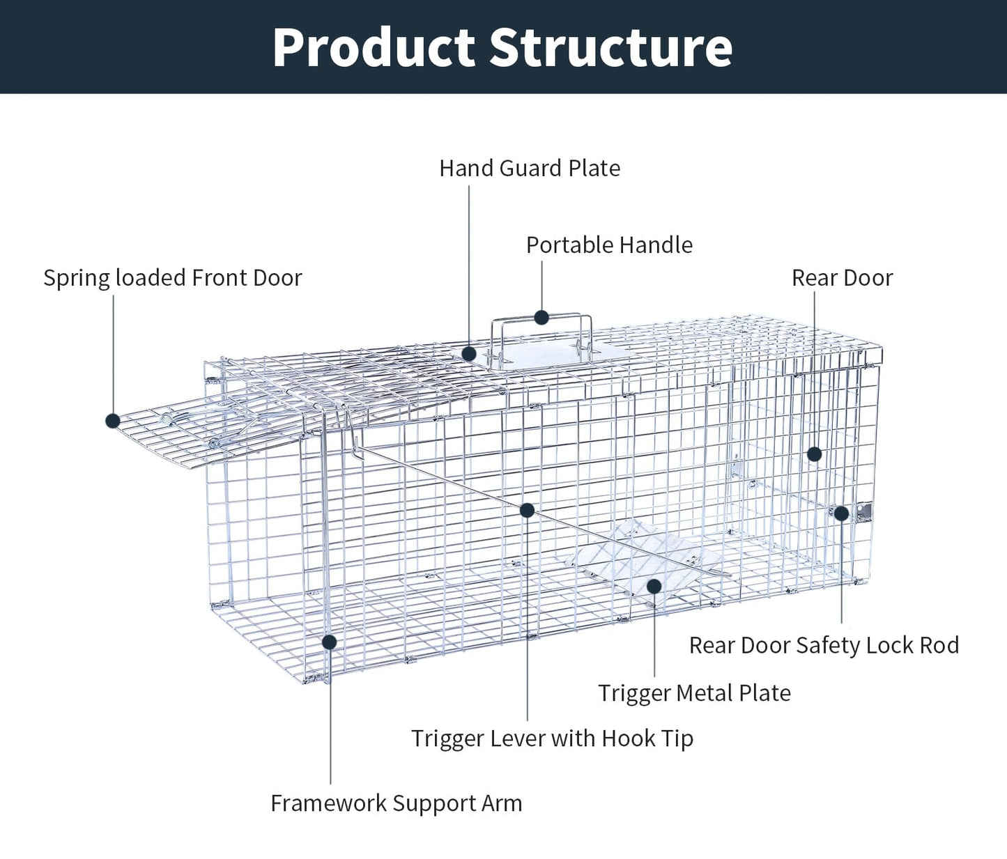 32" Live Animal Trap,Humane Live Animal cage Trap for Squirrels,Small Stray Cats,Rabbits