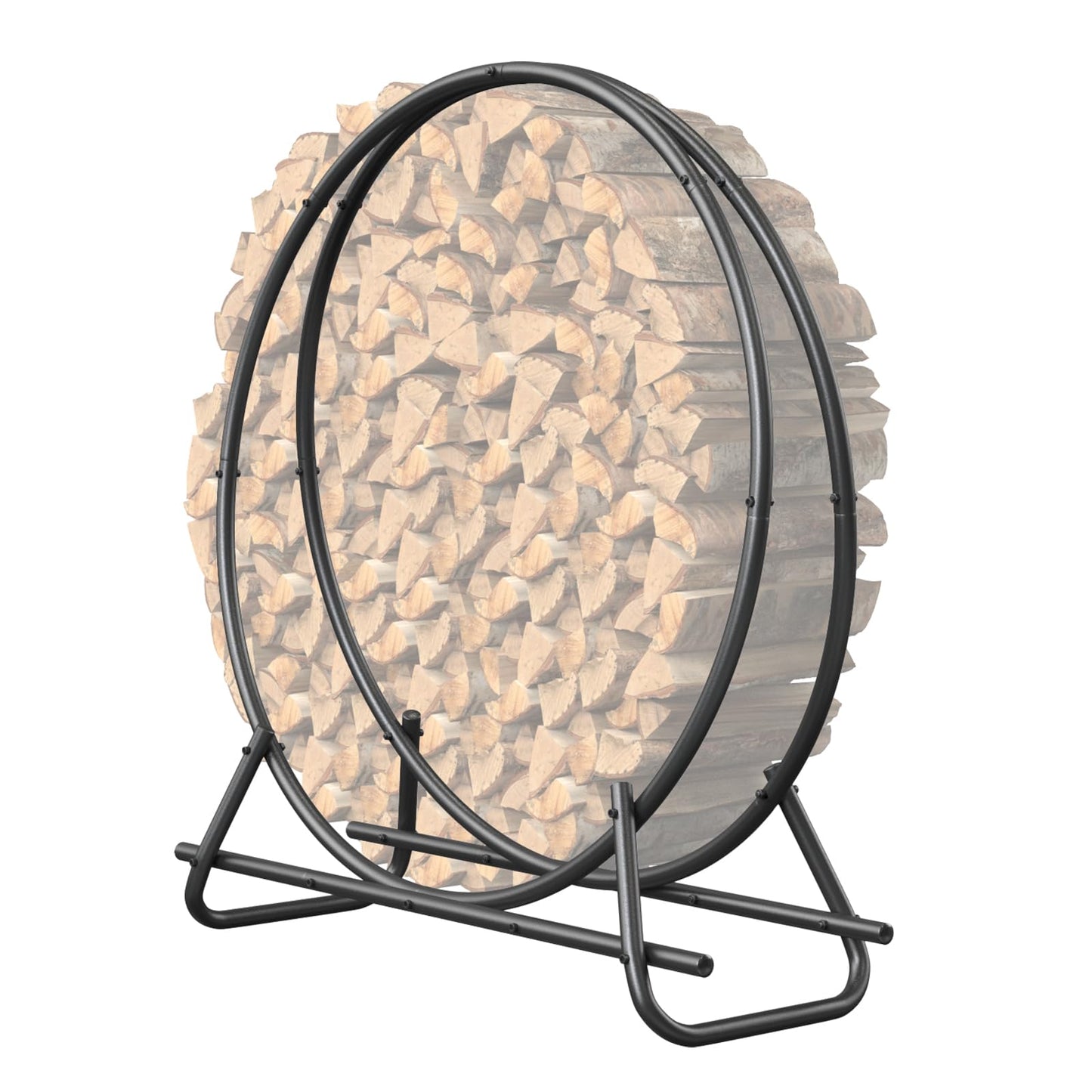 YSEJOMP Outdoor Firewood Circle Rack- Metal Pipe Ring,Sturdy & Durable Firewood Holder for Indoor/Outdoor Use,Space-Saving Design for Fireplace,Campfire or Backyard Storage (48 inch diameter circle)