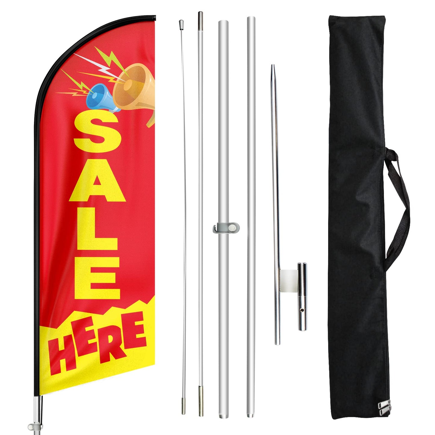 FSFLAG Sale Here Swooper Flutter Feather Flag with Flagpole Kit and Ground Stake, 11 Foot Advertising Swooper Windless Flag Sign and Pole Kit for Sale Business
