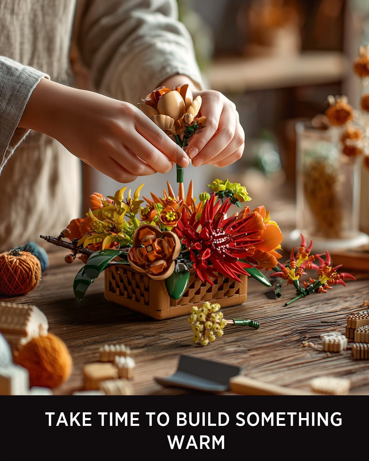 Nifeliz Floral Basket Building Set for Adults, Fall-Inspired Flower Arrangement Decor Kit, Seasonal Home or Office Display, Mindful Gift Idea (1,284 PCS, NF10325)