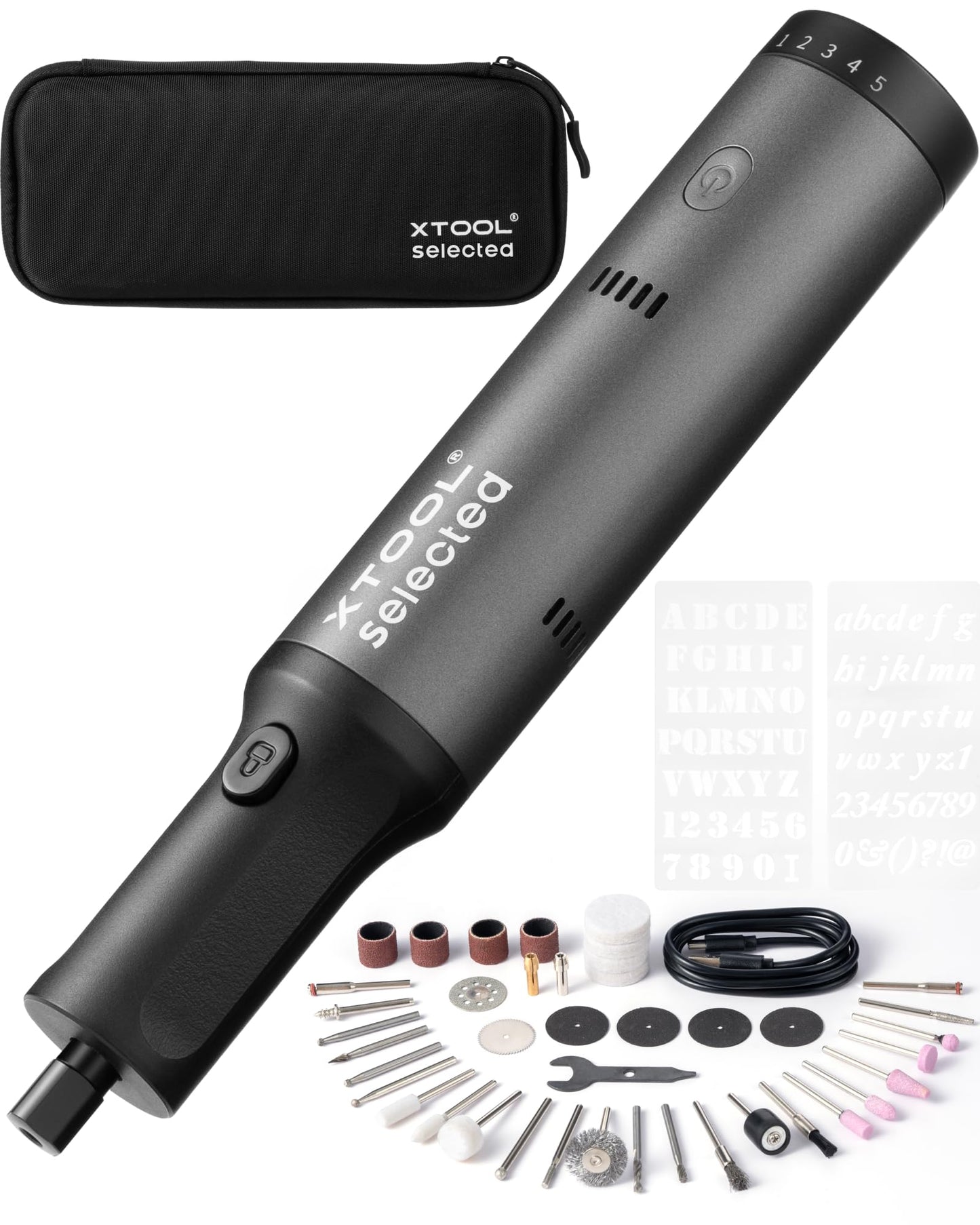 xTool Selected Engraving Pen, 42-in-1 Tool Kit, Cordless Engraver and Rotary Tool Kit for Metal Wood Glass Plastic, Large Capacity Engraving Tool, Craft Multi-Function Glass Etching Kit(Black)
