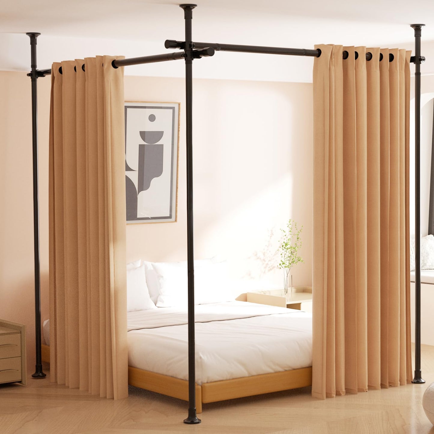 Room Divider, No Drilling Curtain Rod for Room Separation, 4-10ft (H) 28-114inch(W) Adjustable Heavy Duty Floor to Ceiling Wall Divider Hanging Room Dividers Partition Space Separator Matte Black