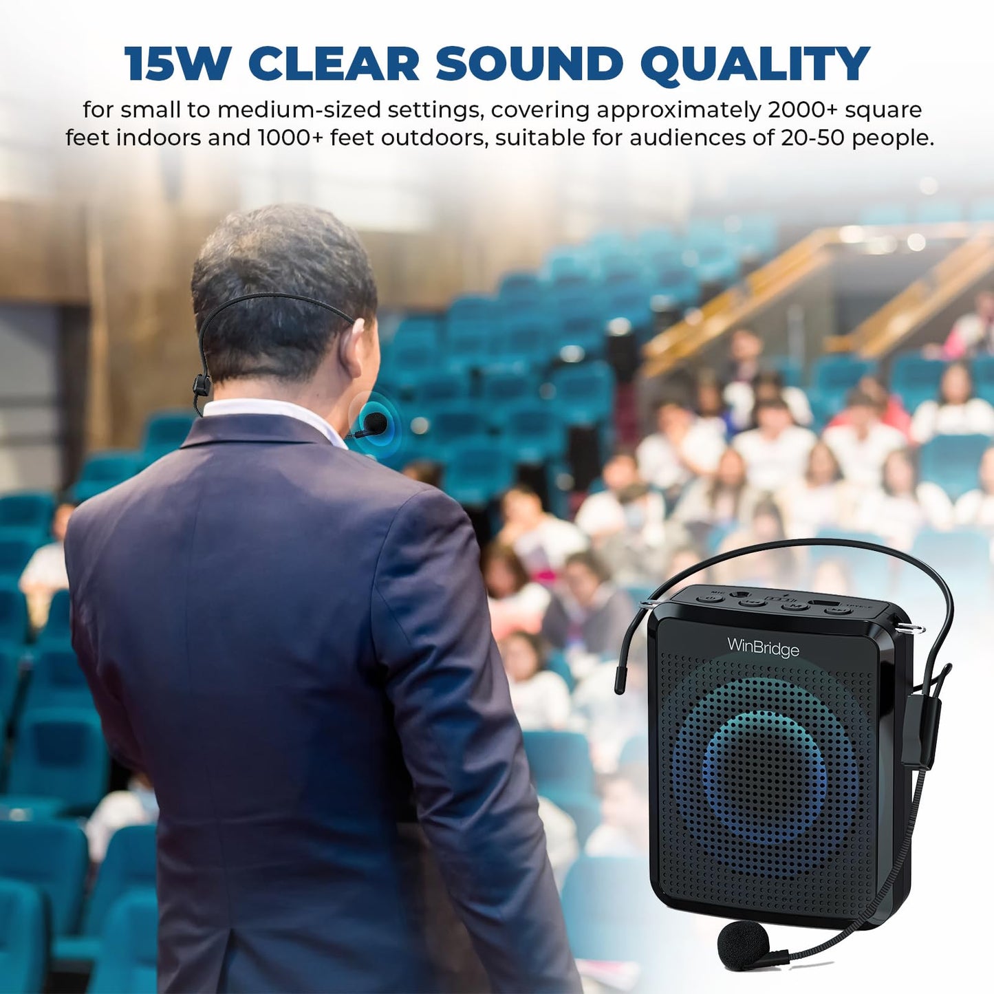 WinBridge Voice Amplifier with Portable Microphone, Teacher Microphone for Classroom,Tour Guide Speaker, Headset Mic for Group Instructor, Megaphone Mic, Clear Sound| No Feedback, WB008 2025 New